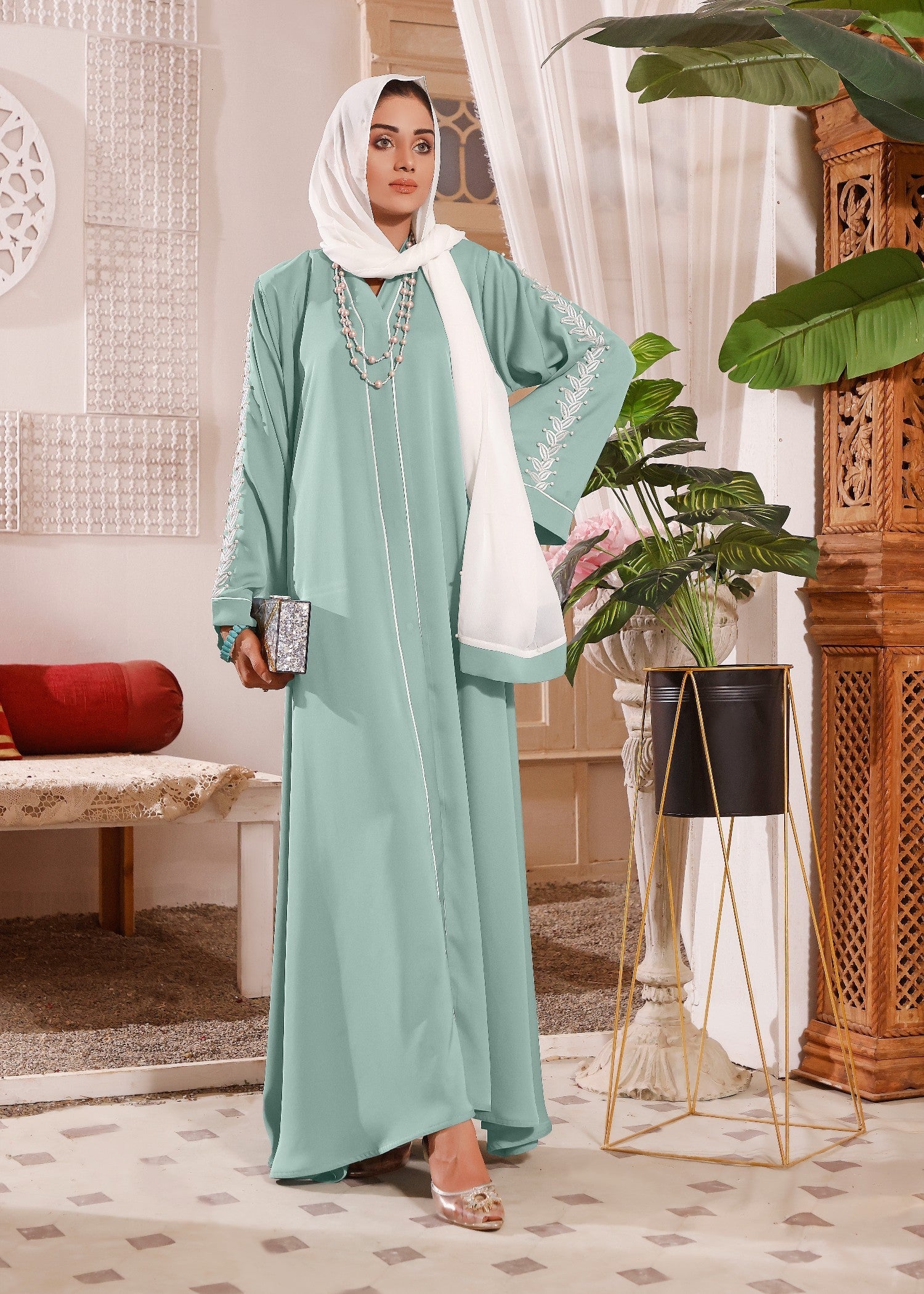 nidha Abaya in Sea green