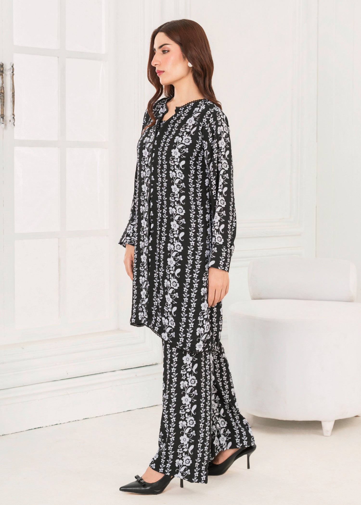 georgette chiffon Co Ord Sets in Charcoal black