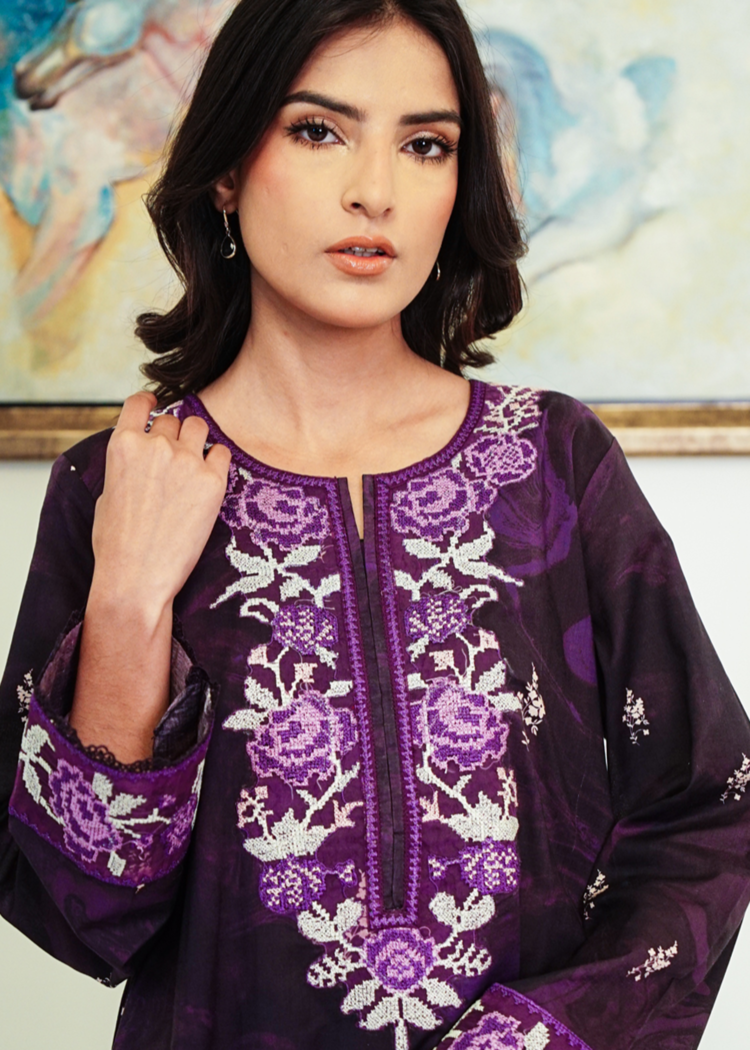 lawn Kurta Set in Purple heart, purple rain