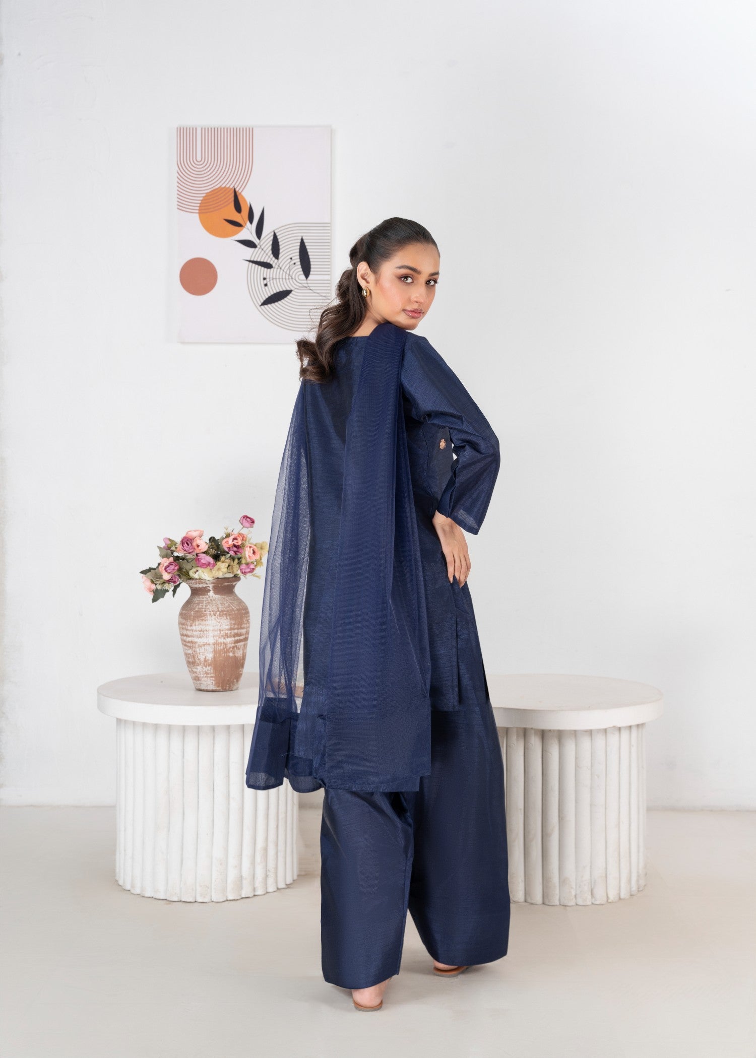 indian raw silk Kurta Set in Navy blue
