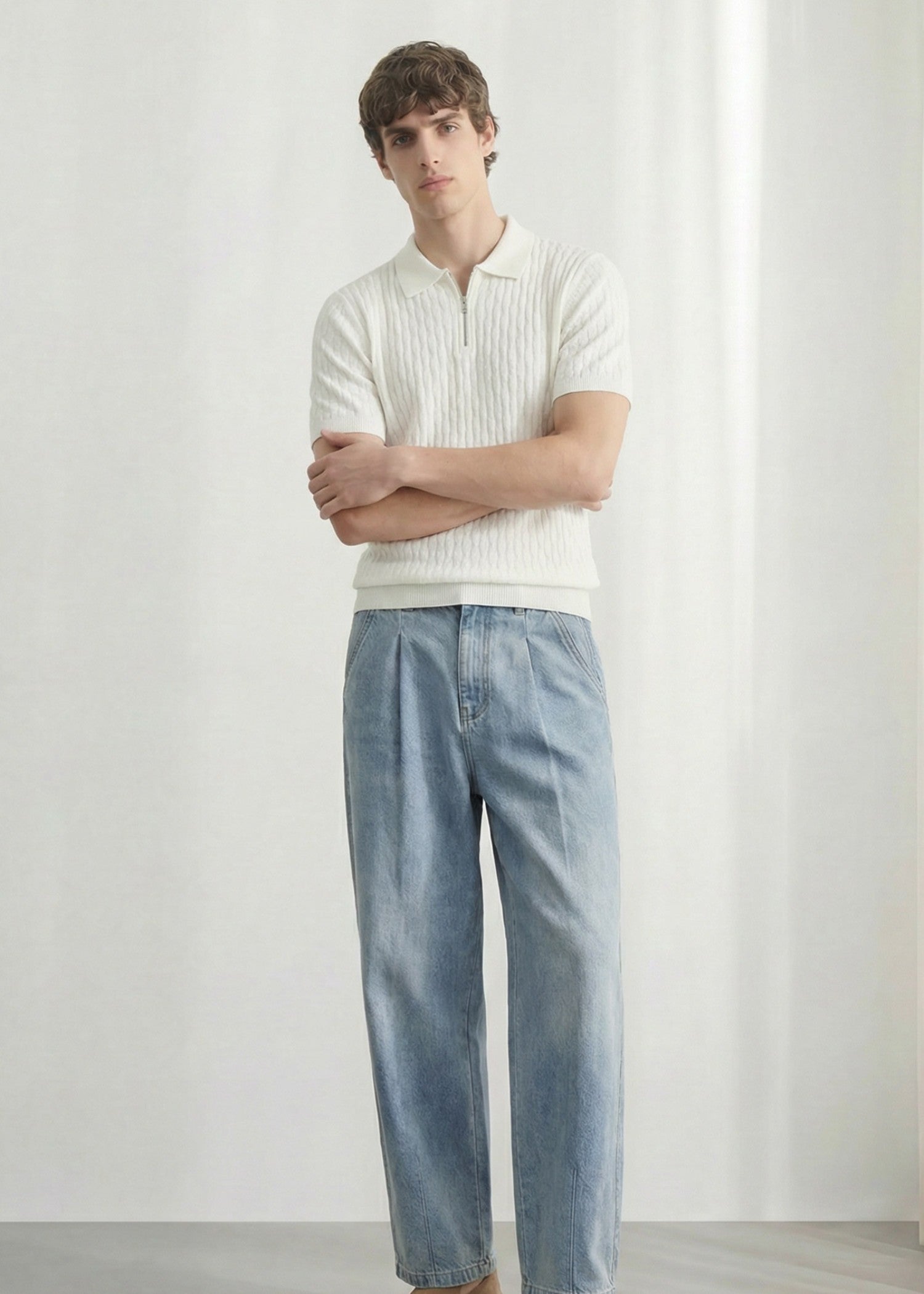 jersey knit Polo Shirt in White
