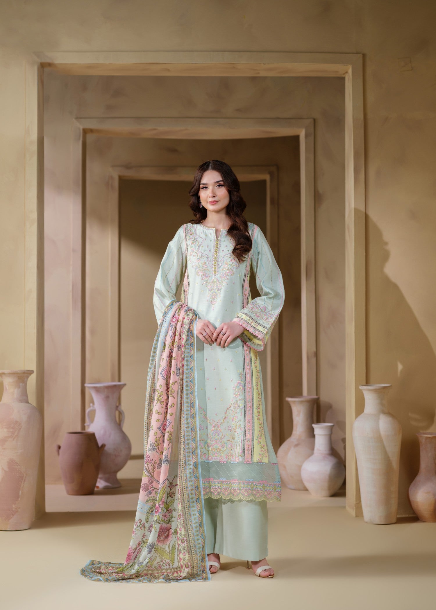 cambric cotton Kurta Set in Light blue