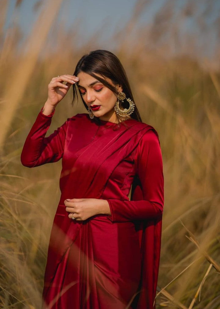 silk Saree in Cherry red