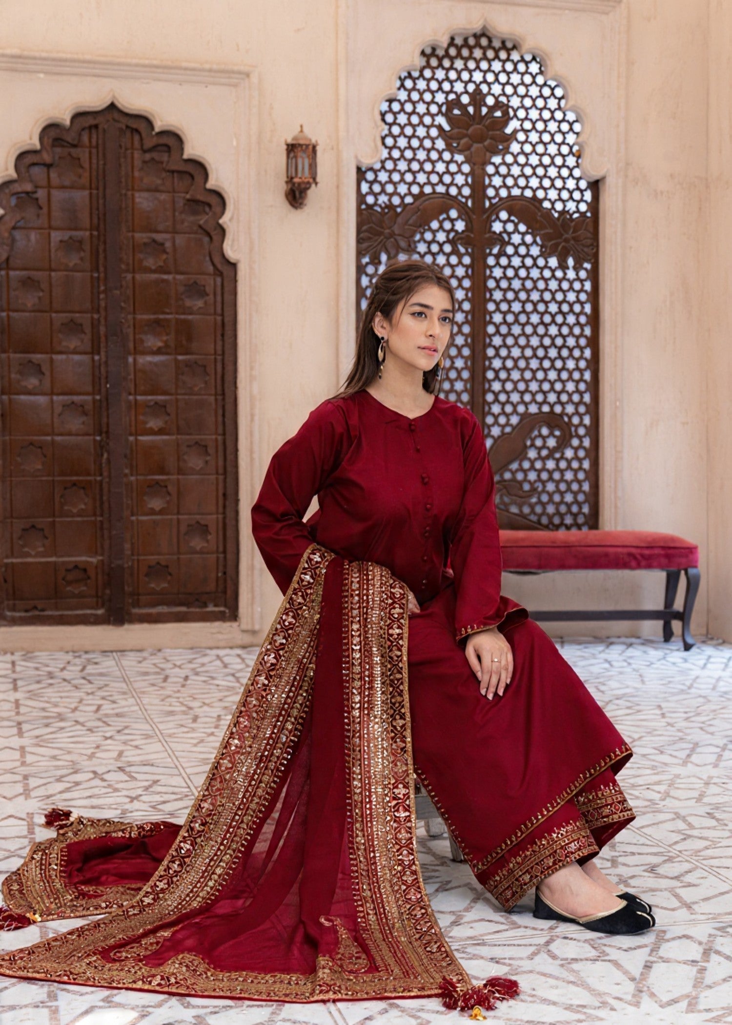 viscose Kurta Set in Maroon