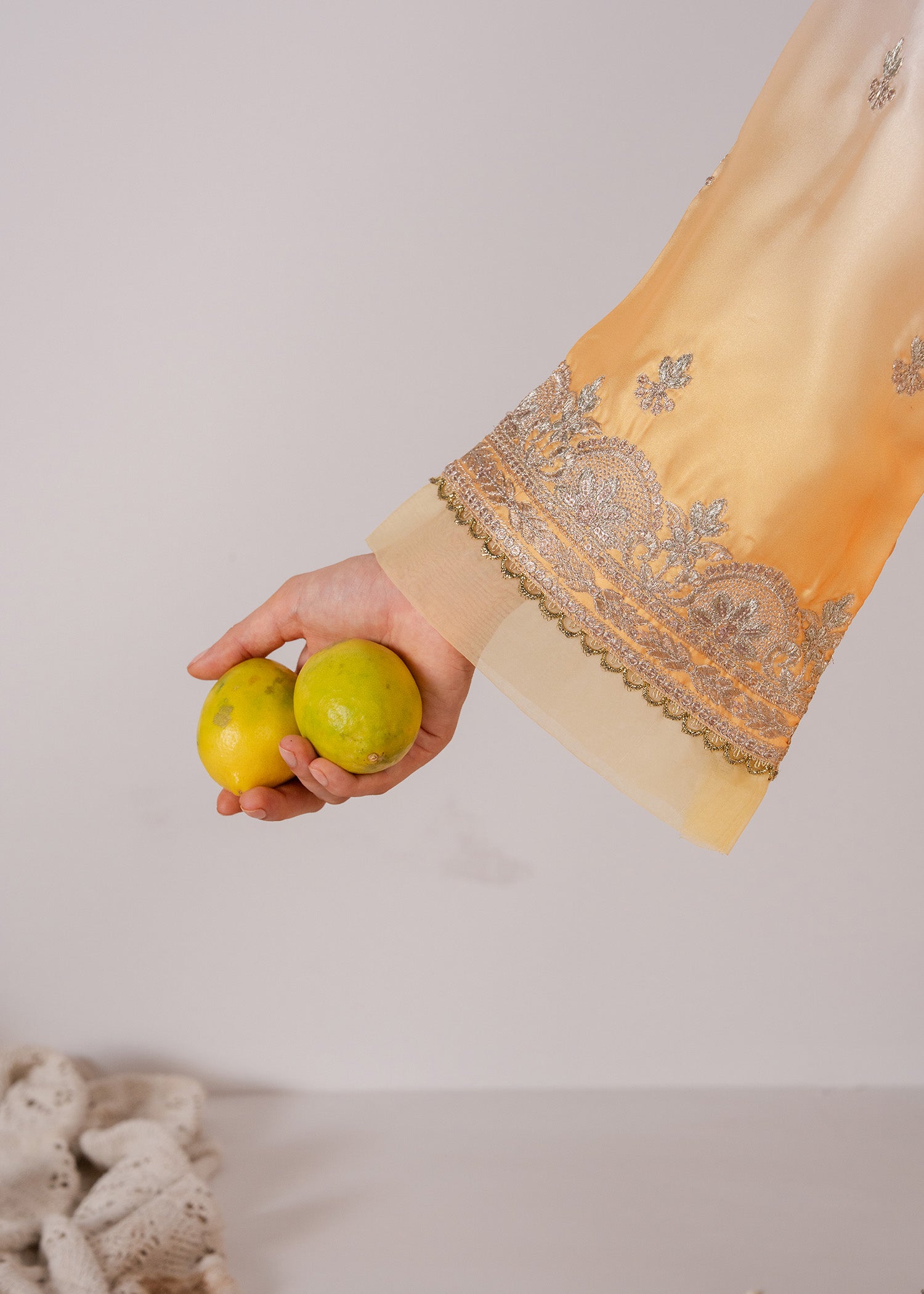 charmuse/shamooz Kurta Set in Off-white, goldfish orange