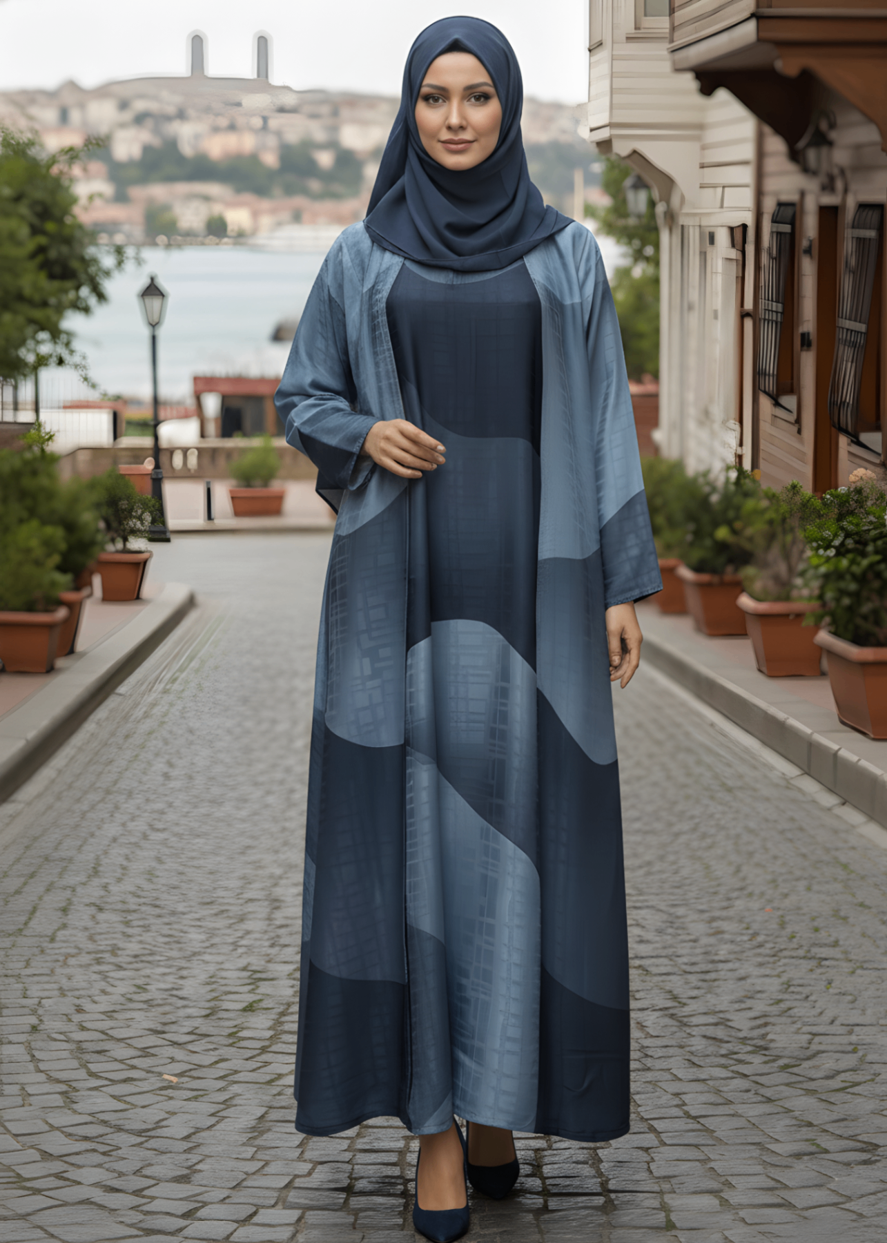 jacquard georgette Abaya in Blue