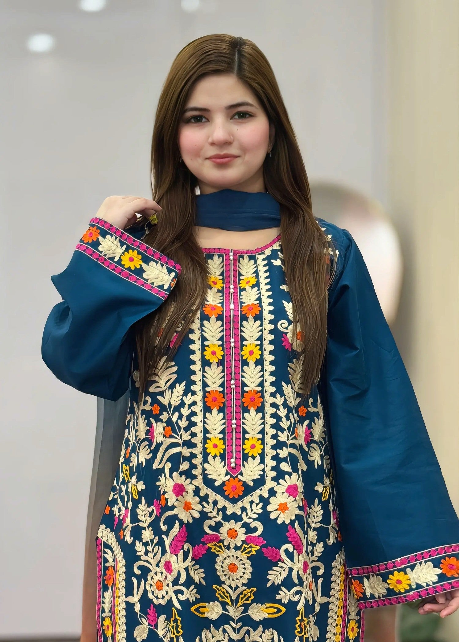lawn cotton Kurta Set in Sapphire blue