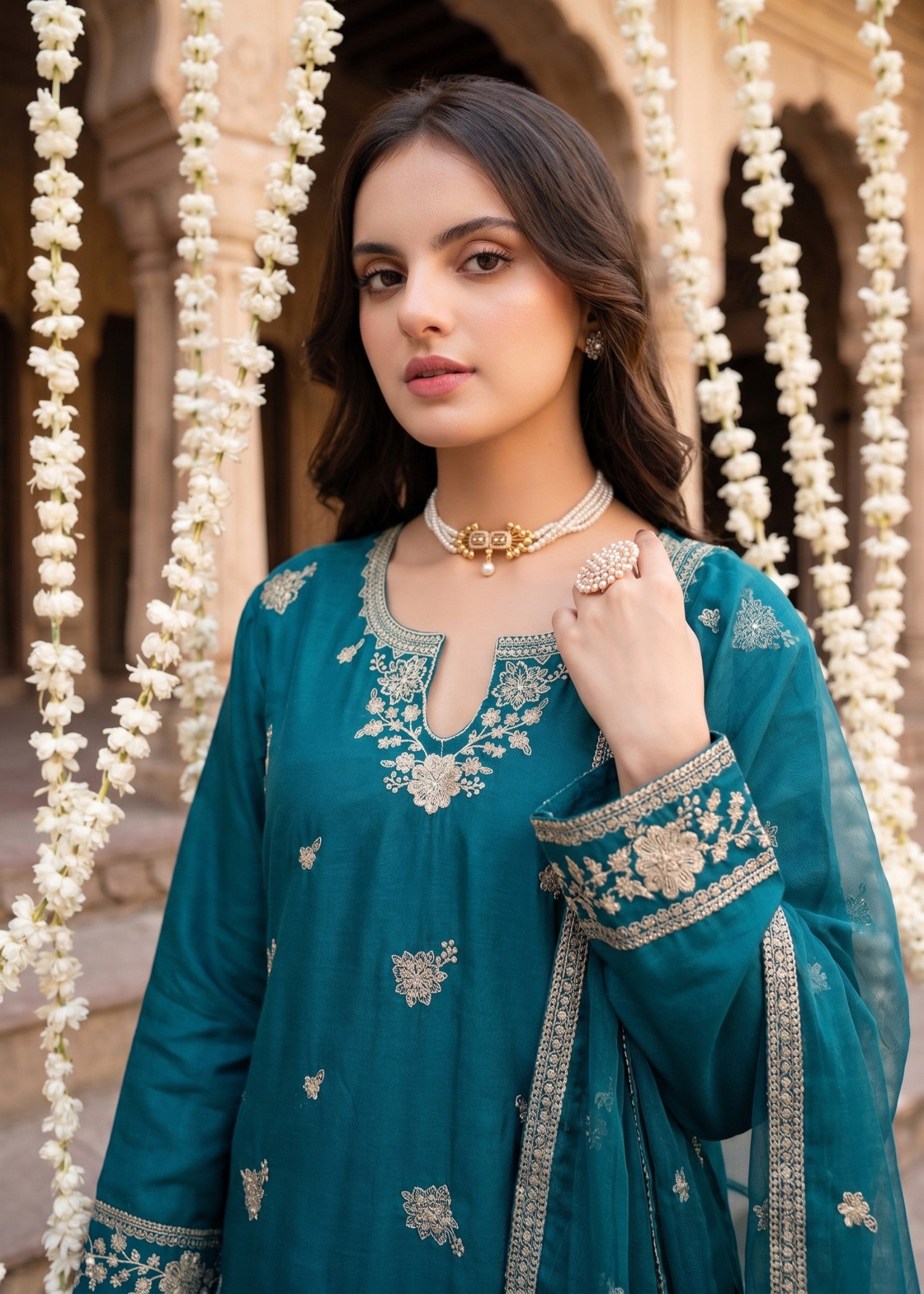 kattan silk Kurta Set in Teal