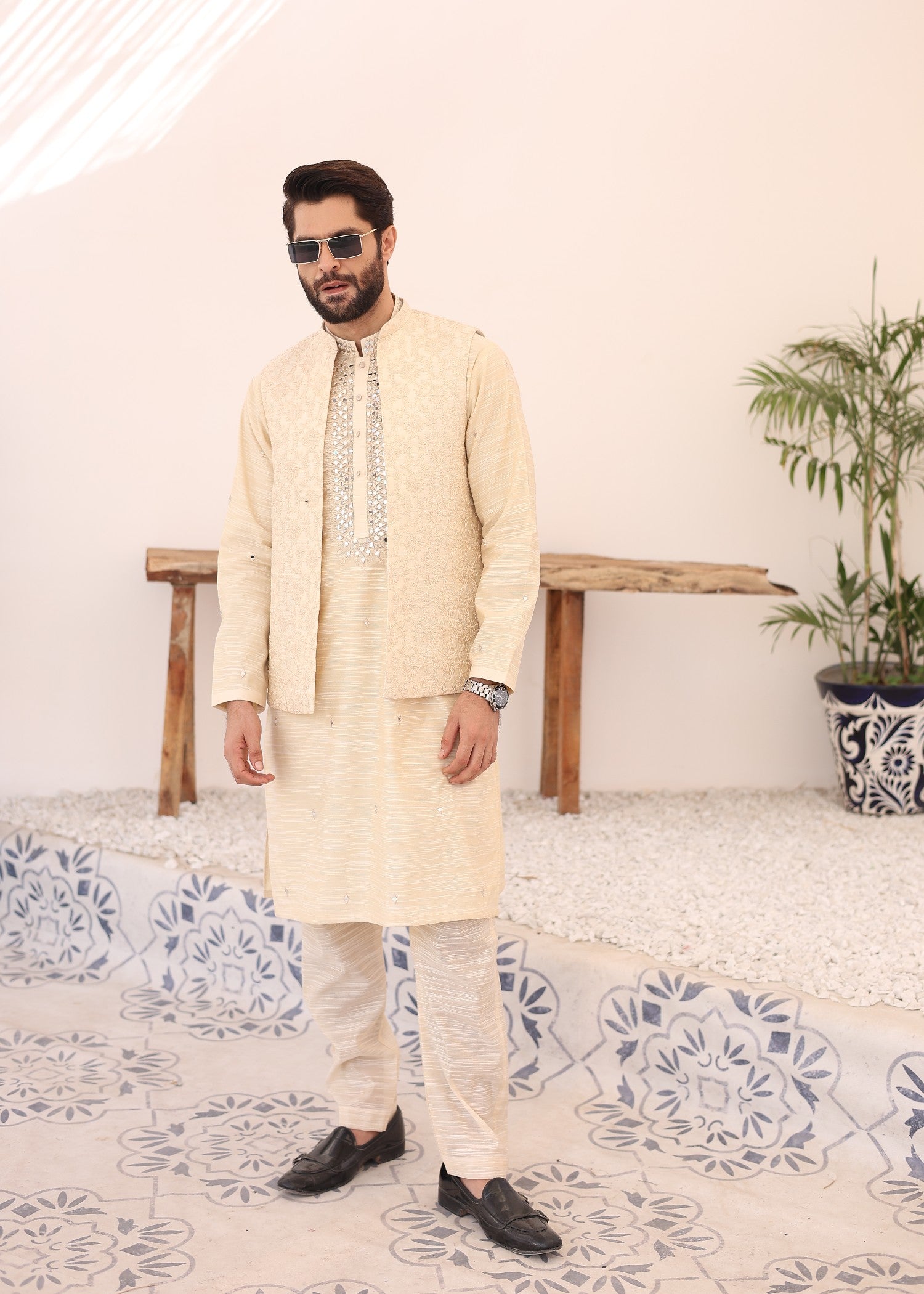cotton linen Waistcoat in Buttercream