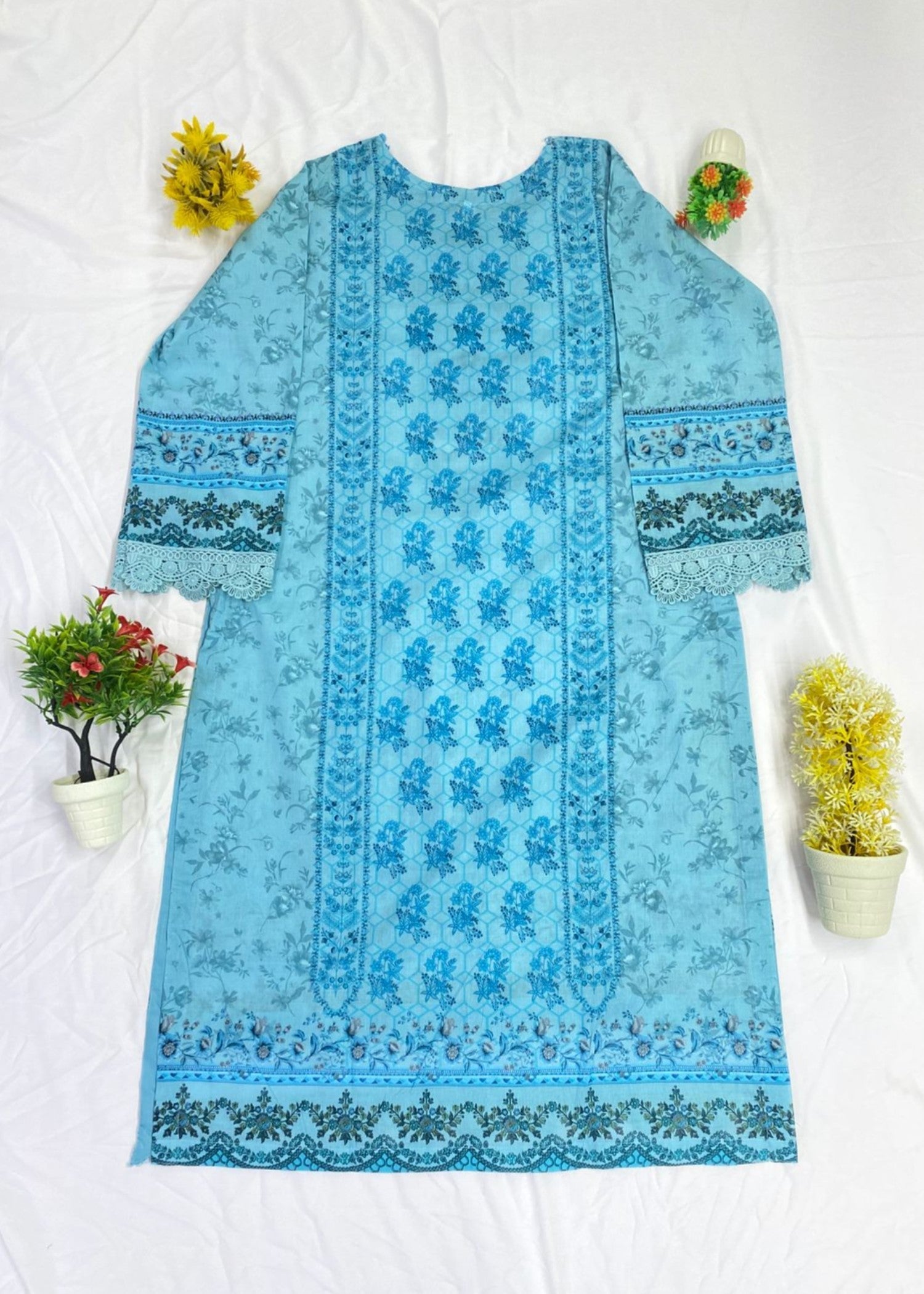 lawn Kurta Set in Aquamarine