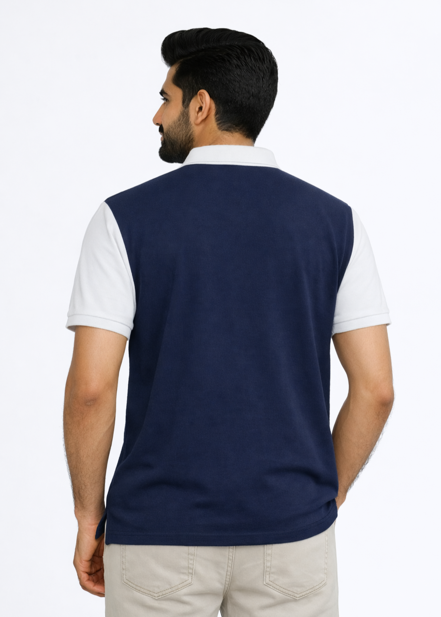 single jersey knit Polo Shirt in Dark blue, white