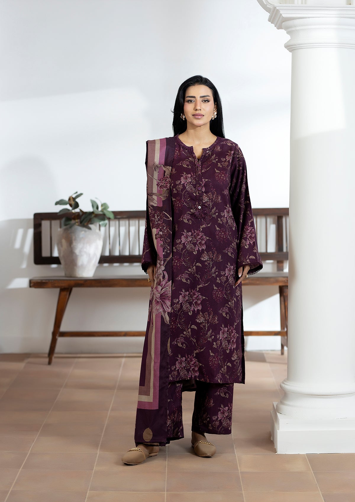 dhanak Kurta Set in Wine red