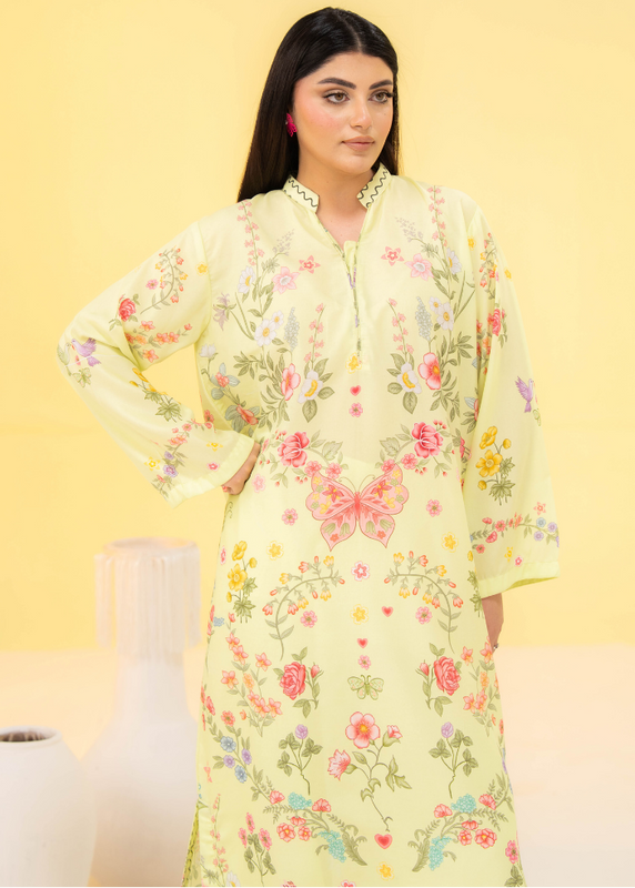 poly lawn Kaftan in Lemon