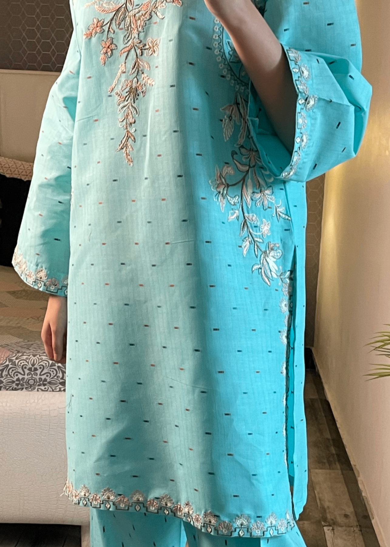 cotton Kurta Set in Pacific blue