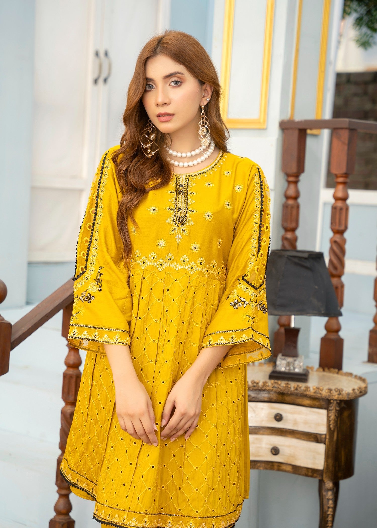 viscose Short Frock in Yellow