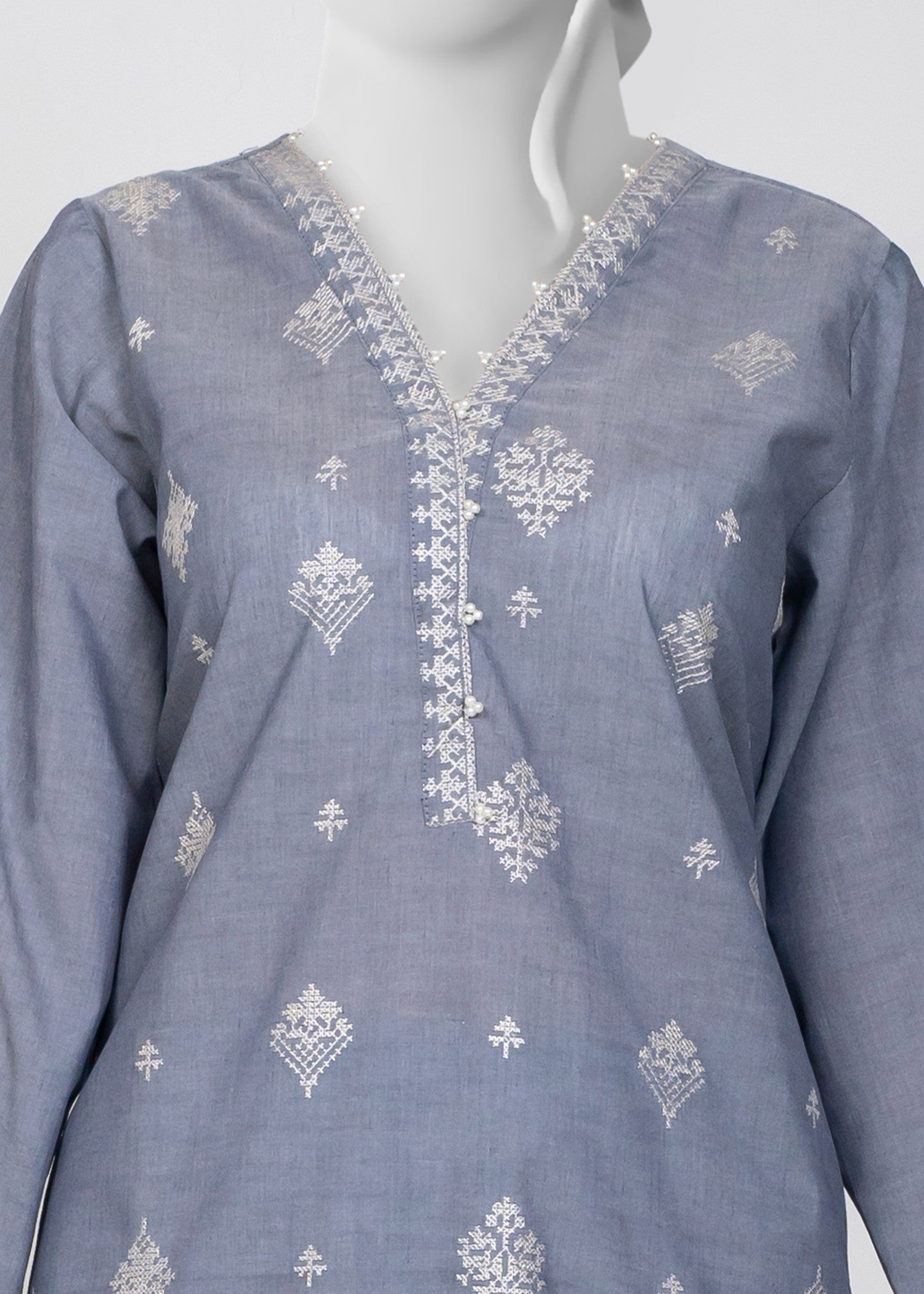 chambray Kurta Set in Grey
