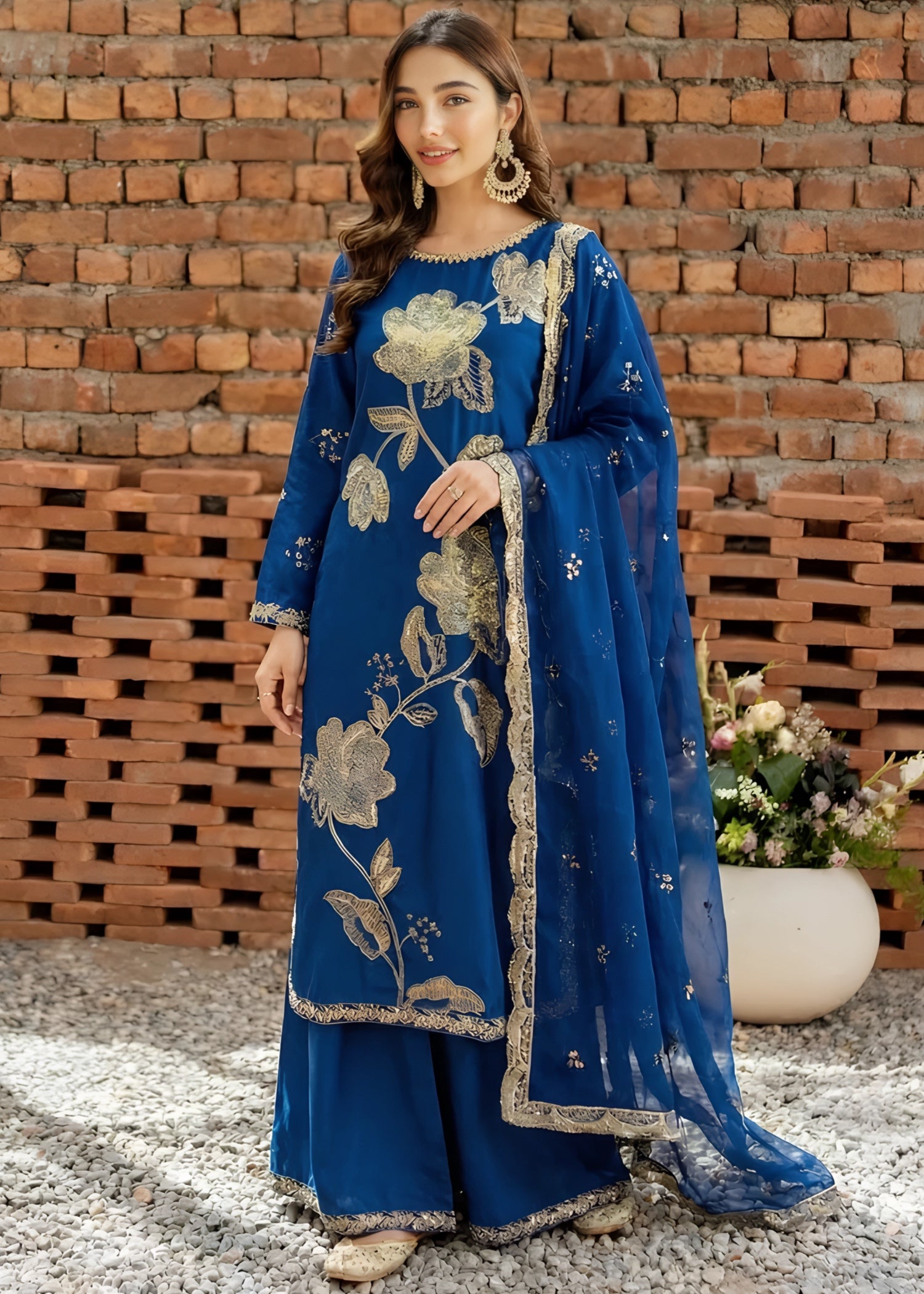 silk Kurta Set in Cobalt blue