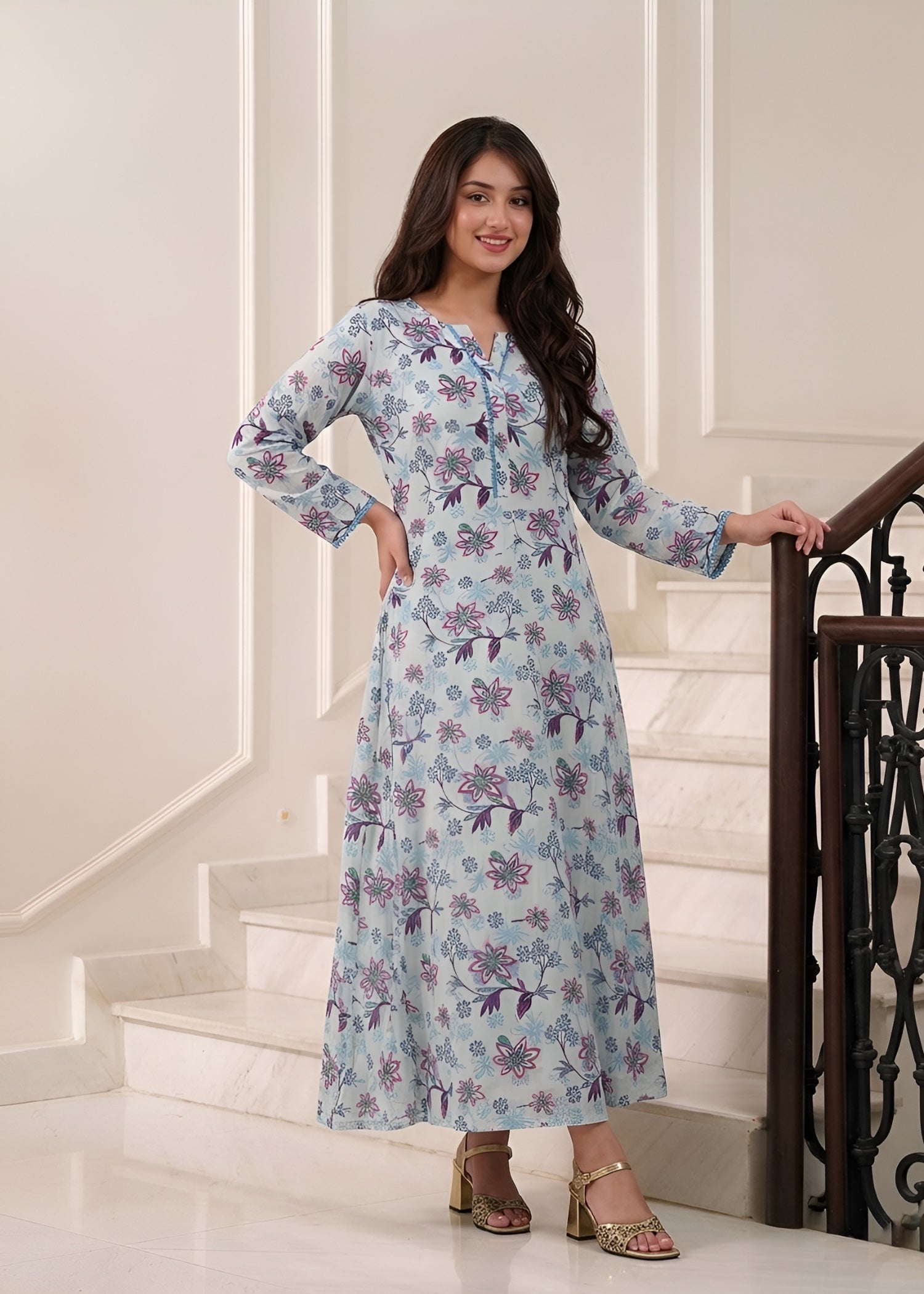arabic lawn Maxi in Light blue