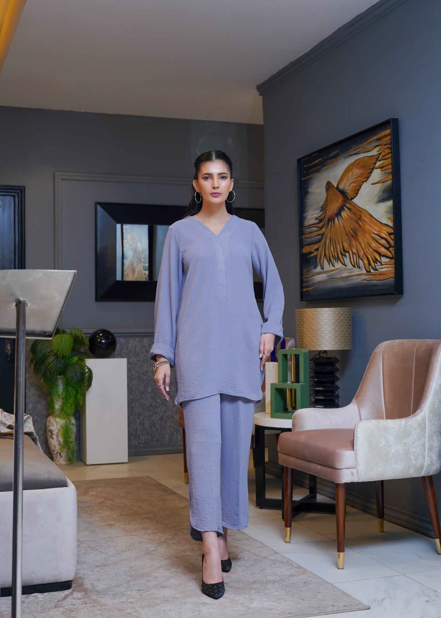 poly lawn Co ord Sets in Grey