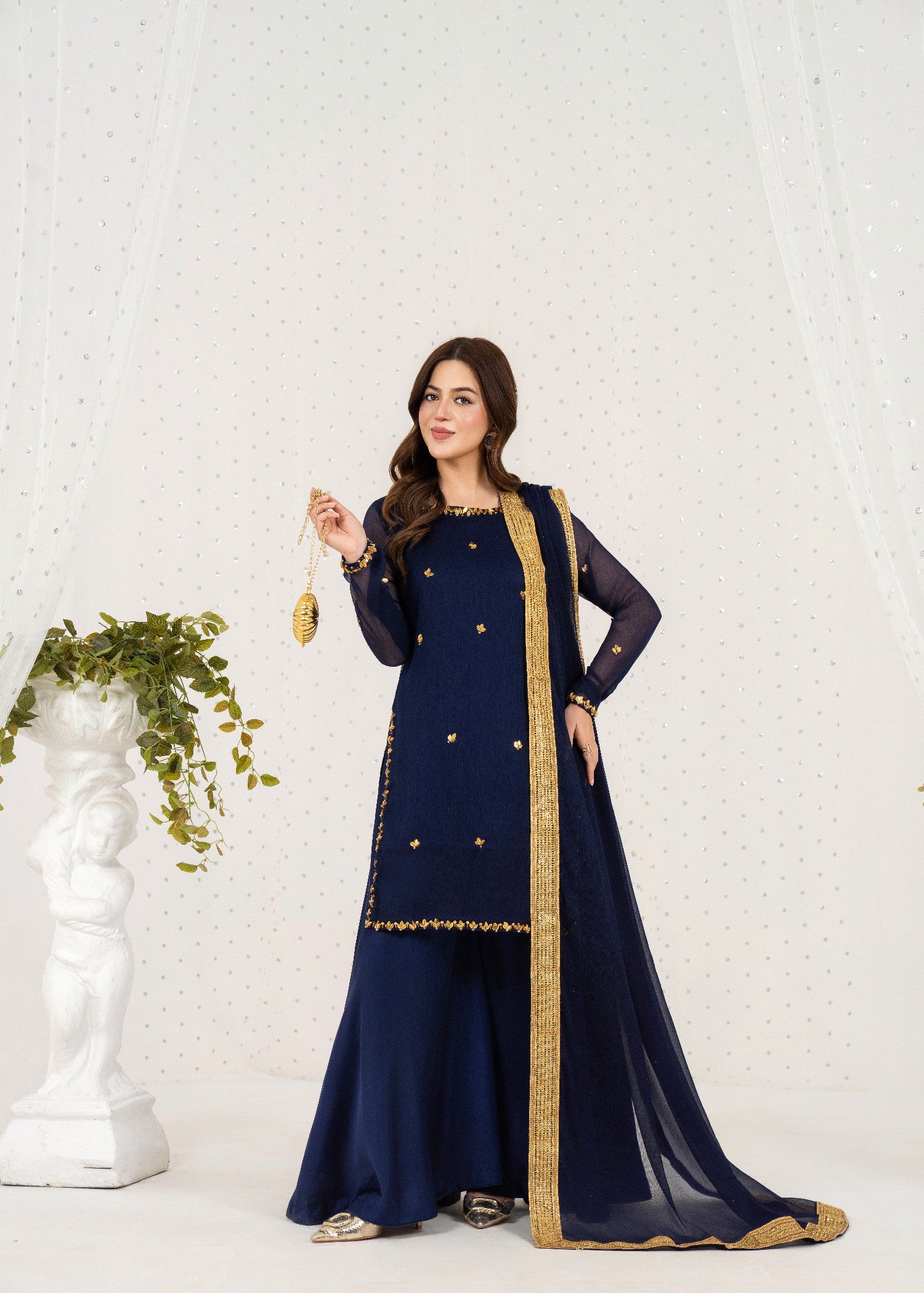chiffon Sharara in Navy blue