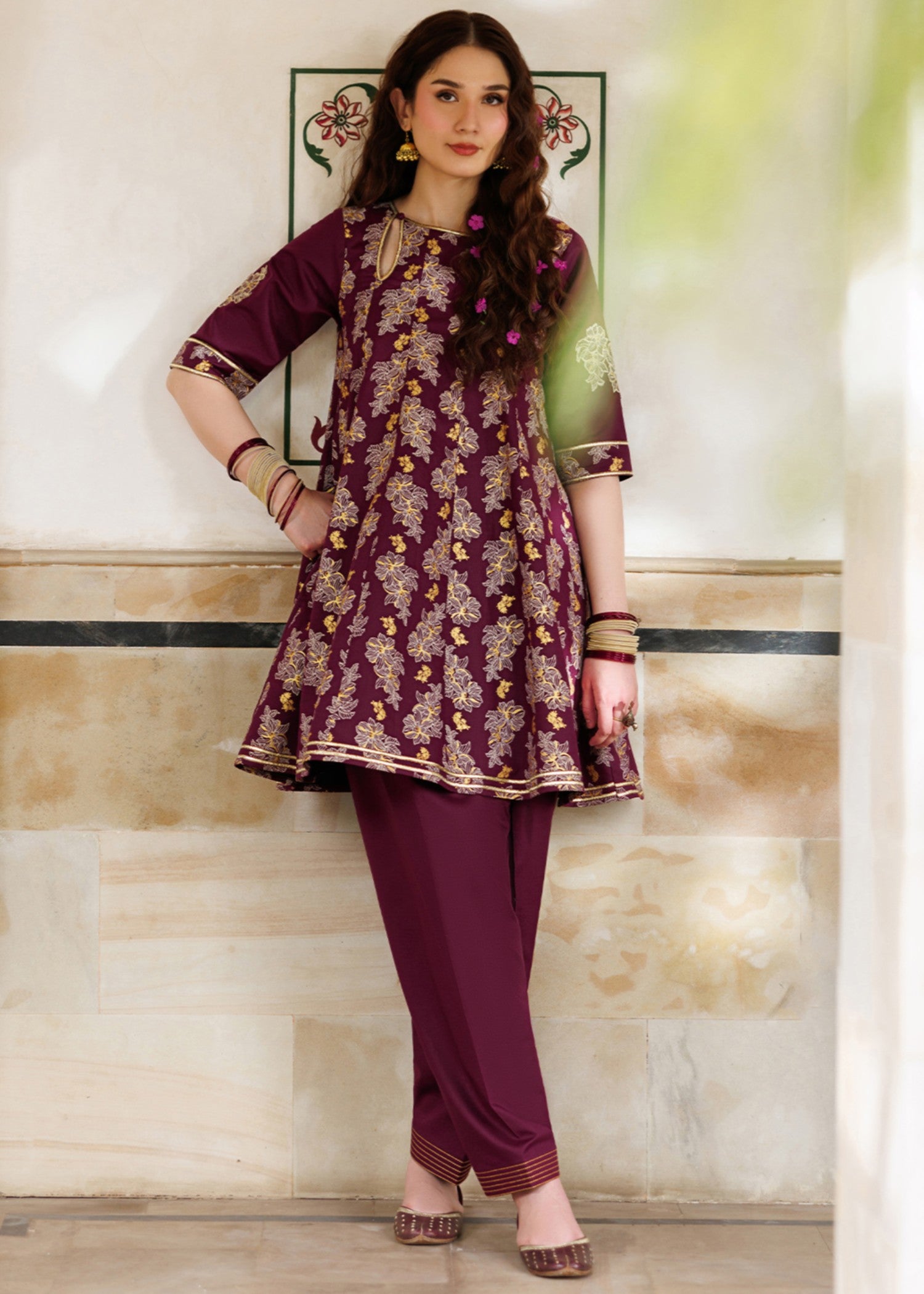 cotton Short Frock in Plum