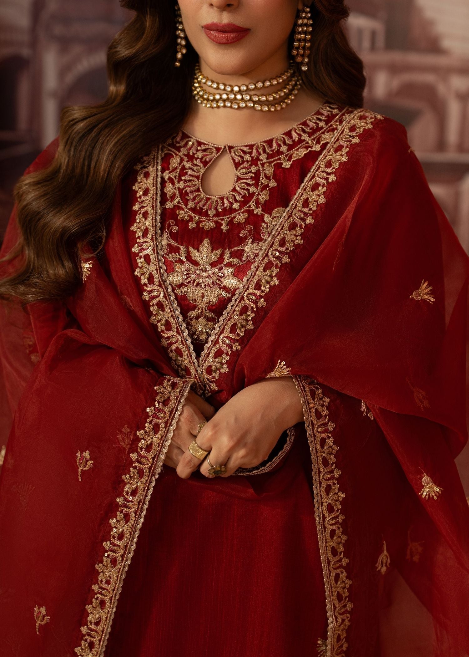 raw silk Kurta Set in Blood red