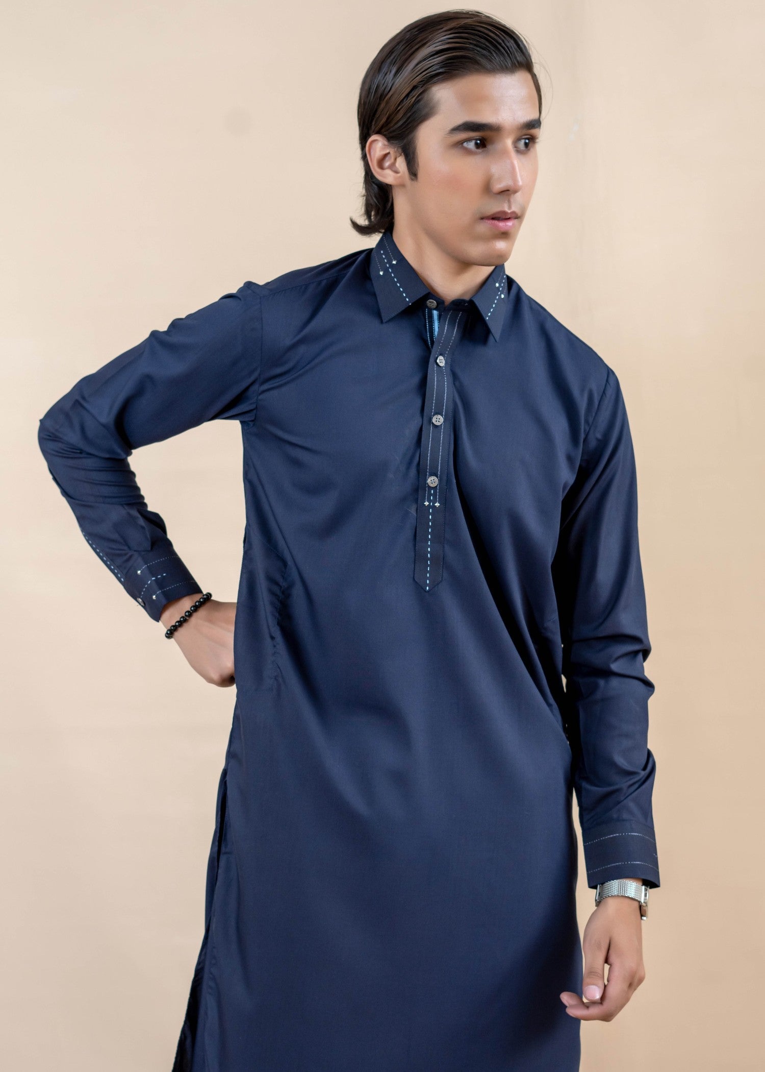 wash & wear Shalwar Kameez in Blue by Ahmad Raza
