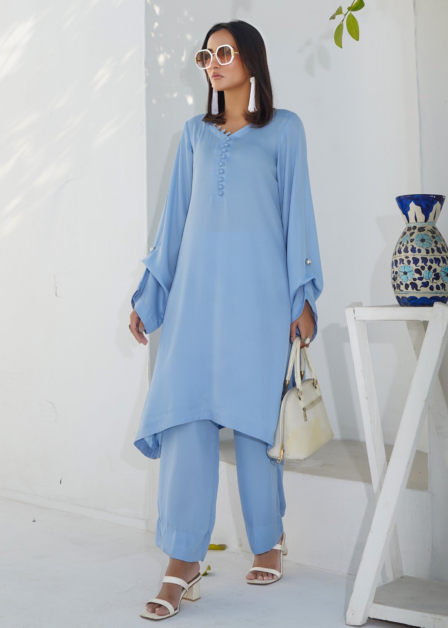 silk georgette Co Ord Sets in Ice blue
