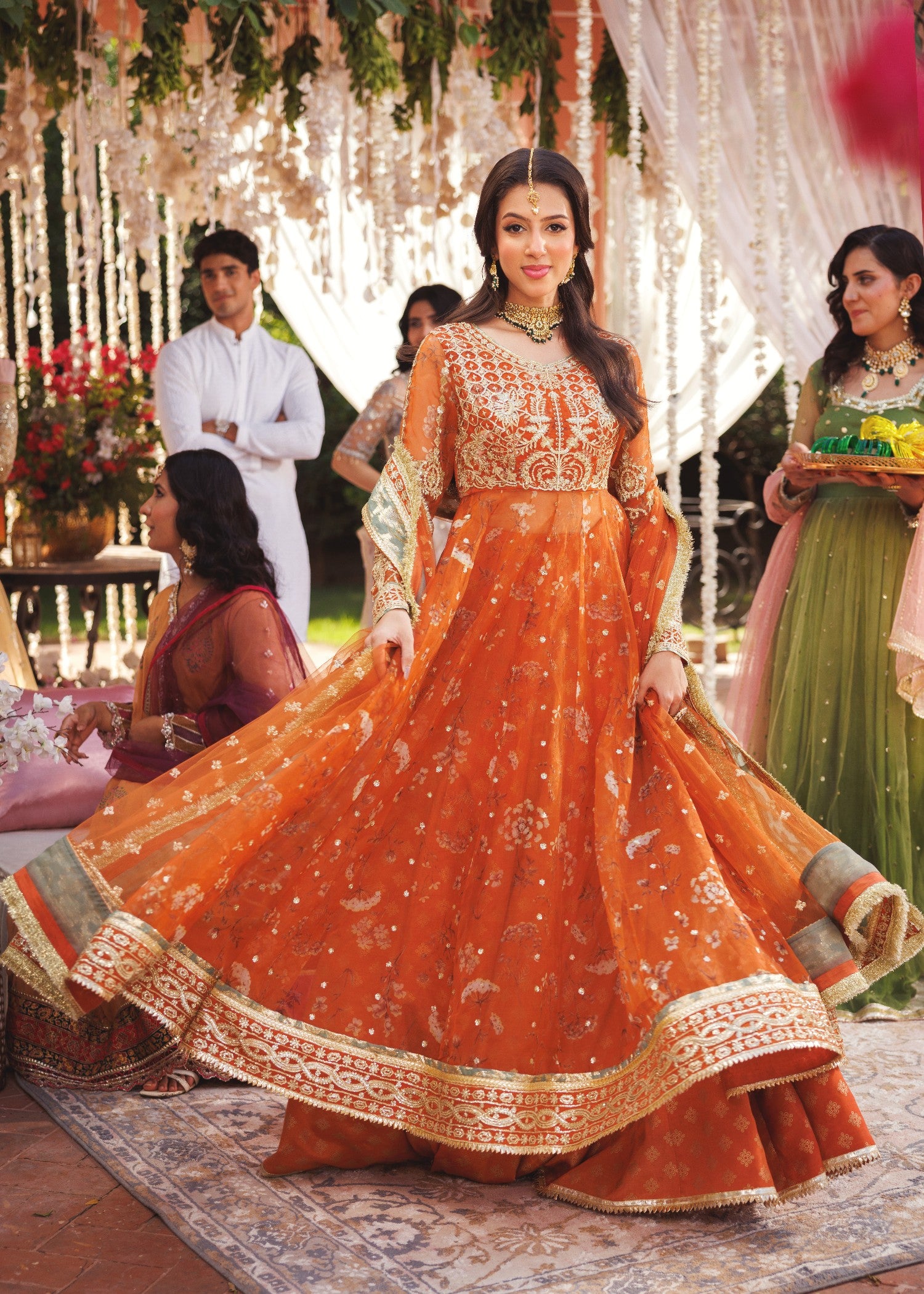 organza Lehenga in Orange