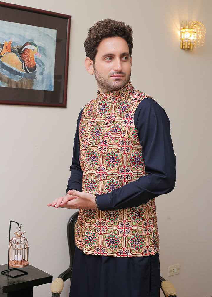 banarsi silk Waistcoat in Multi