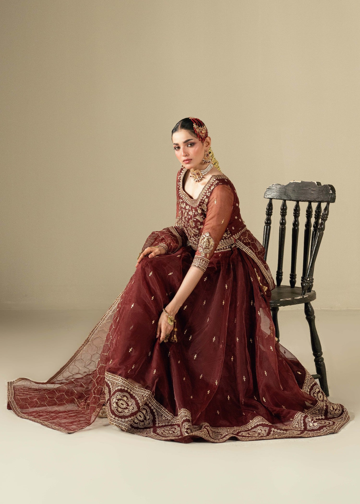 organza Lehenga in Maroon