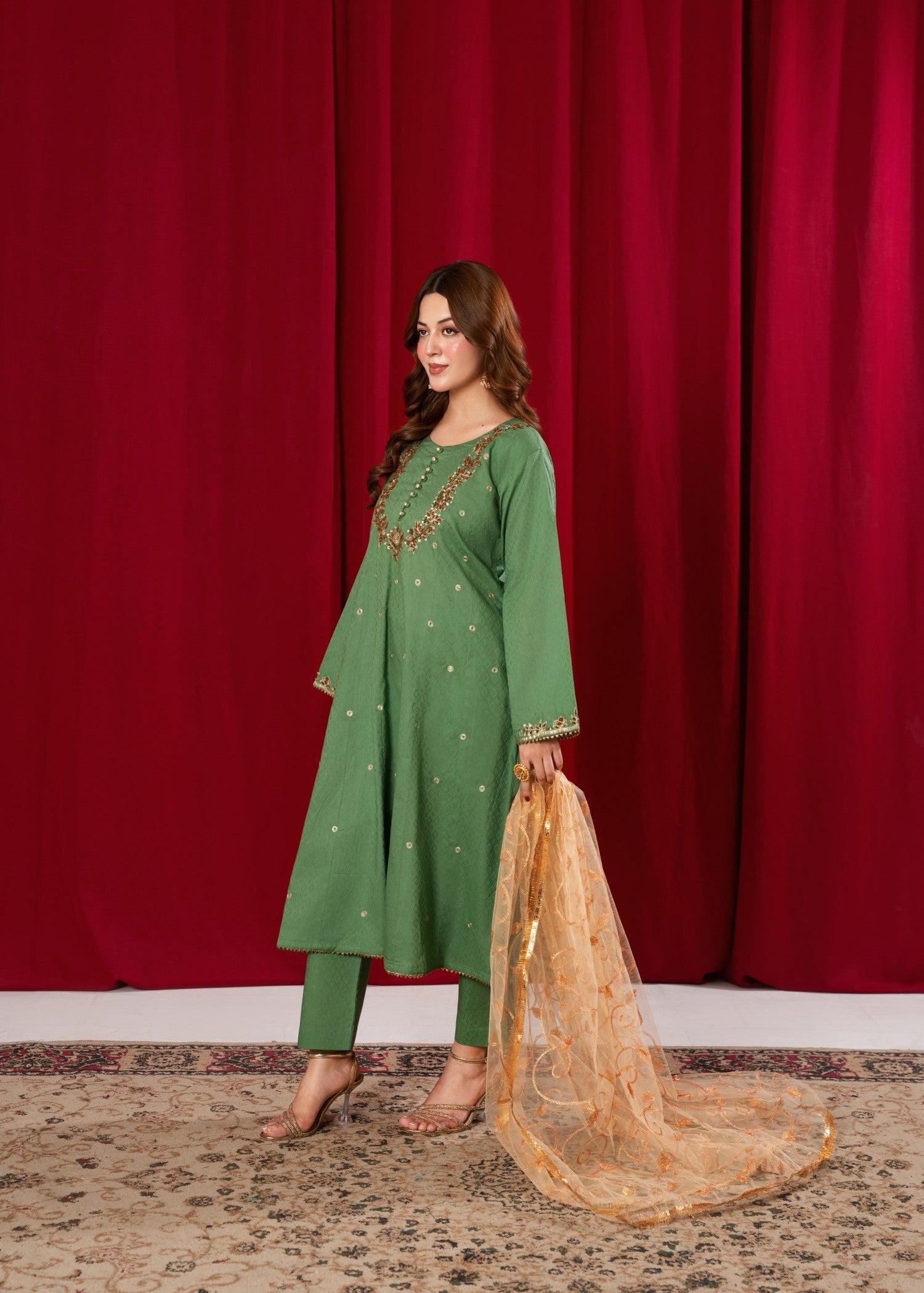 cotton Pishwas in Sea green