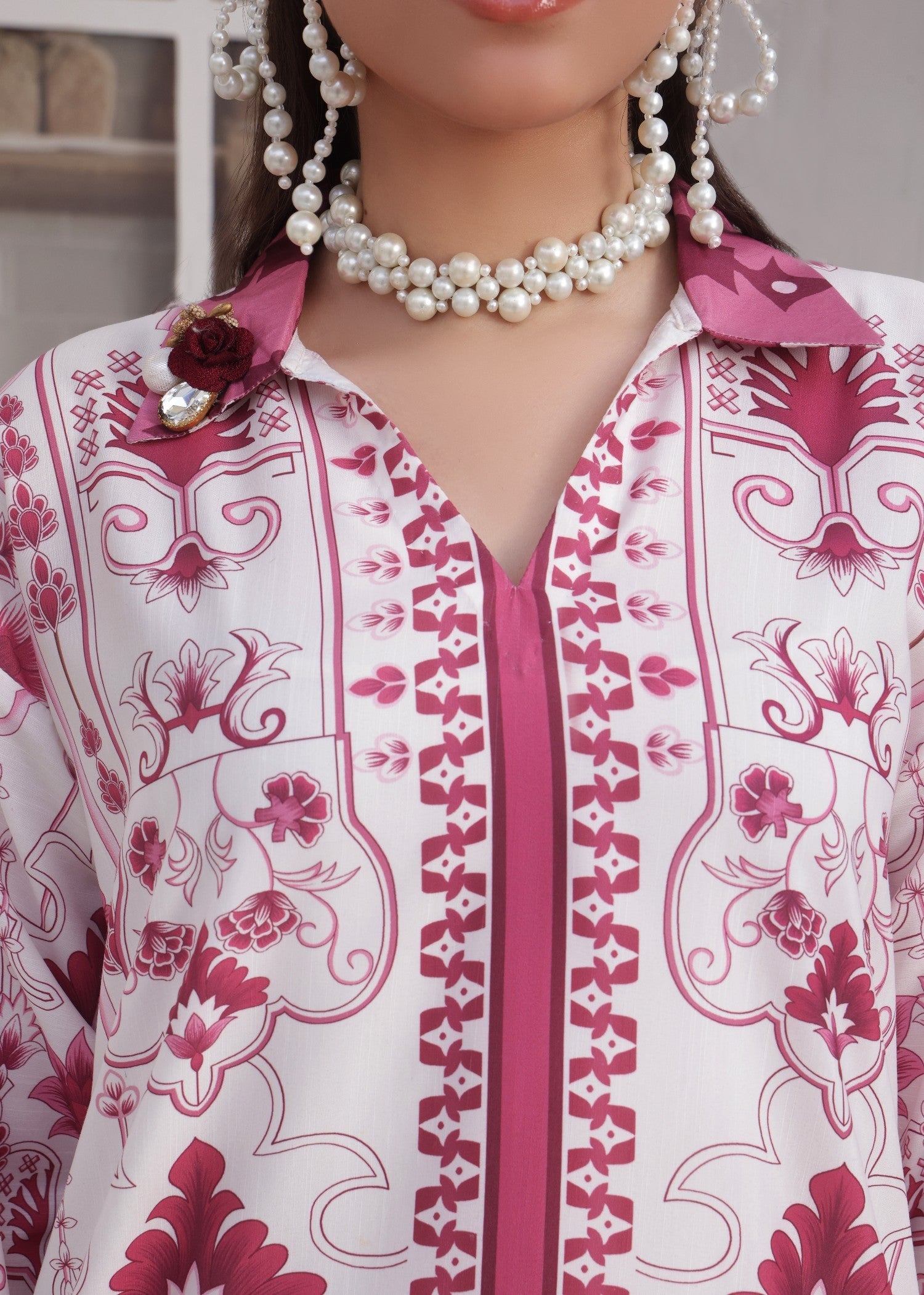 slub lawn Co Ord Sets in White, plum purple
