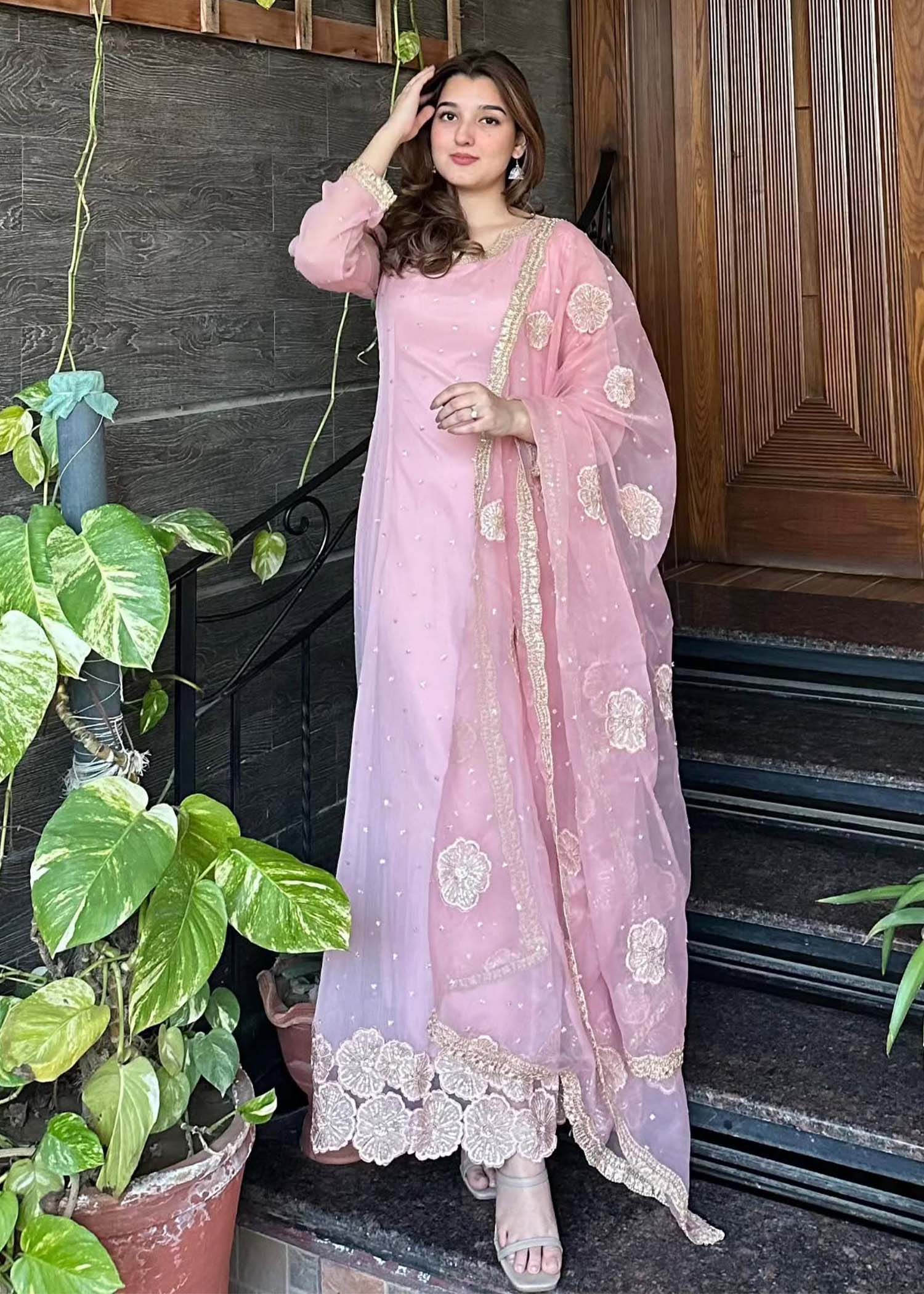 chiffon Pishwas in Pink