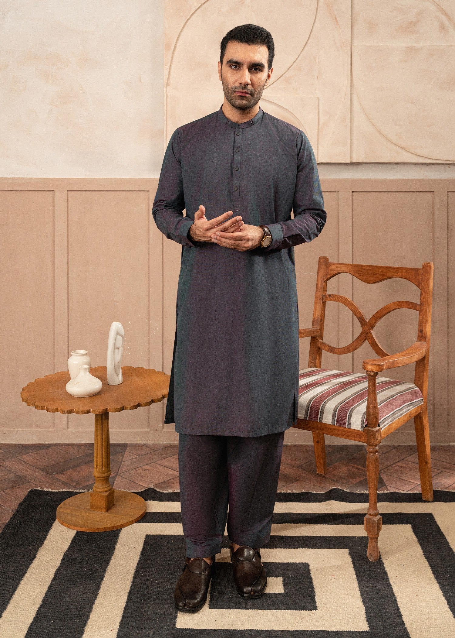 cotton Shalwar Kameez in Dark grey