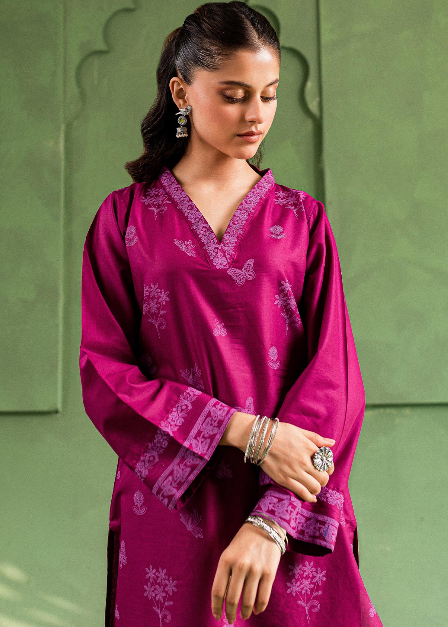cotton Kurta Set in Magenta