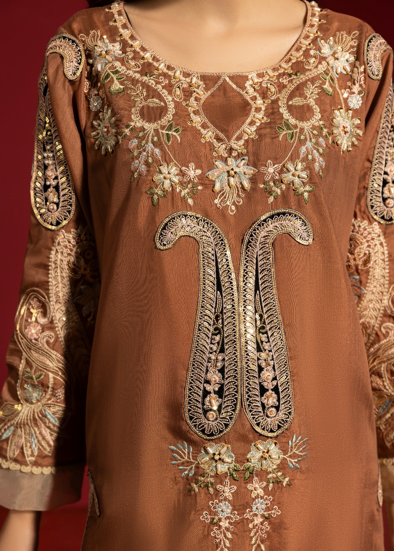 raw silk Kurta Set in Coffee brown