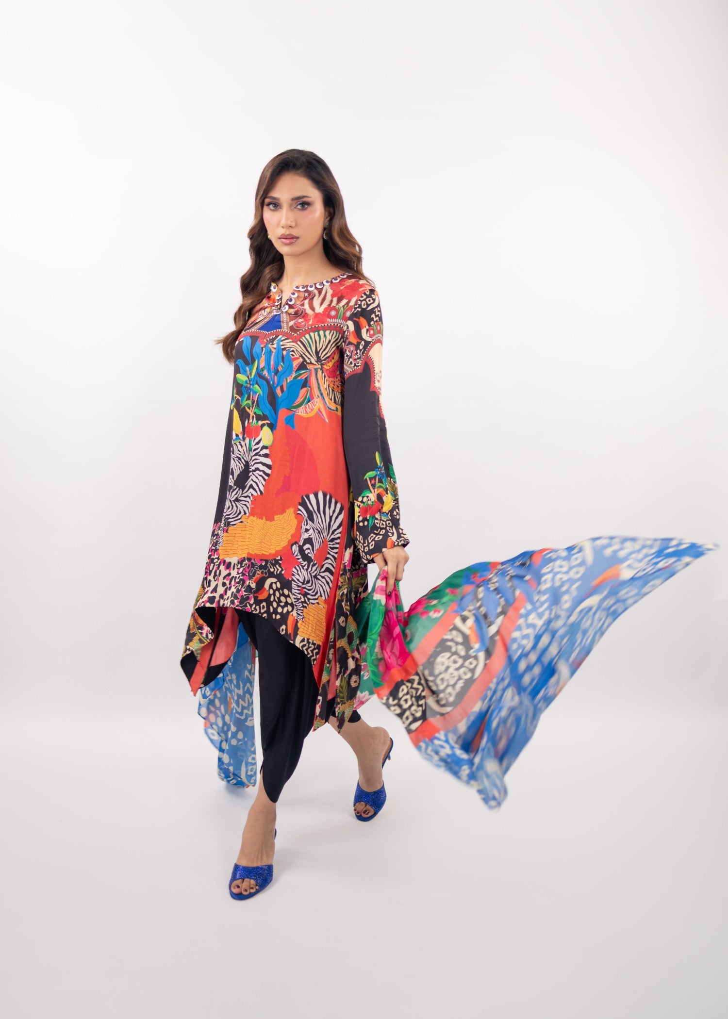 silk charmeuse Kurta Set in Black