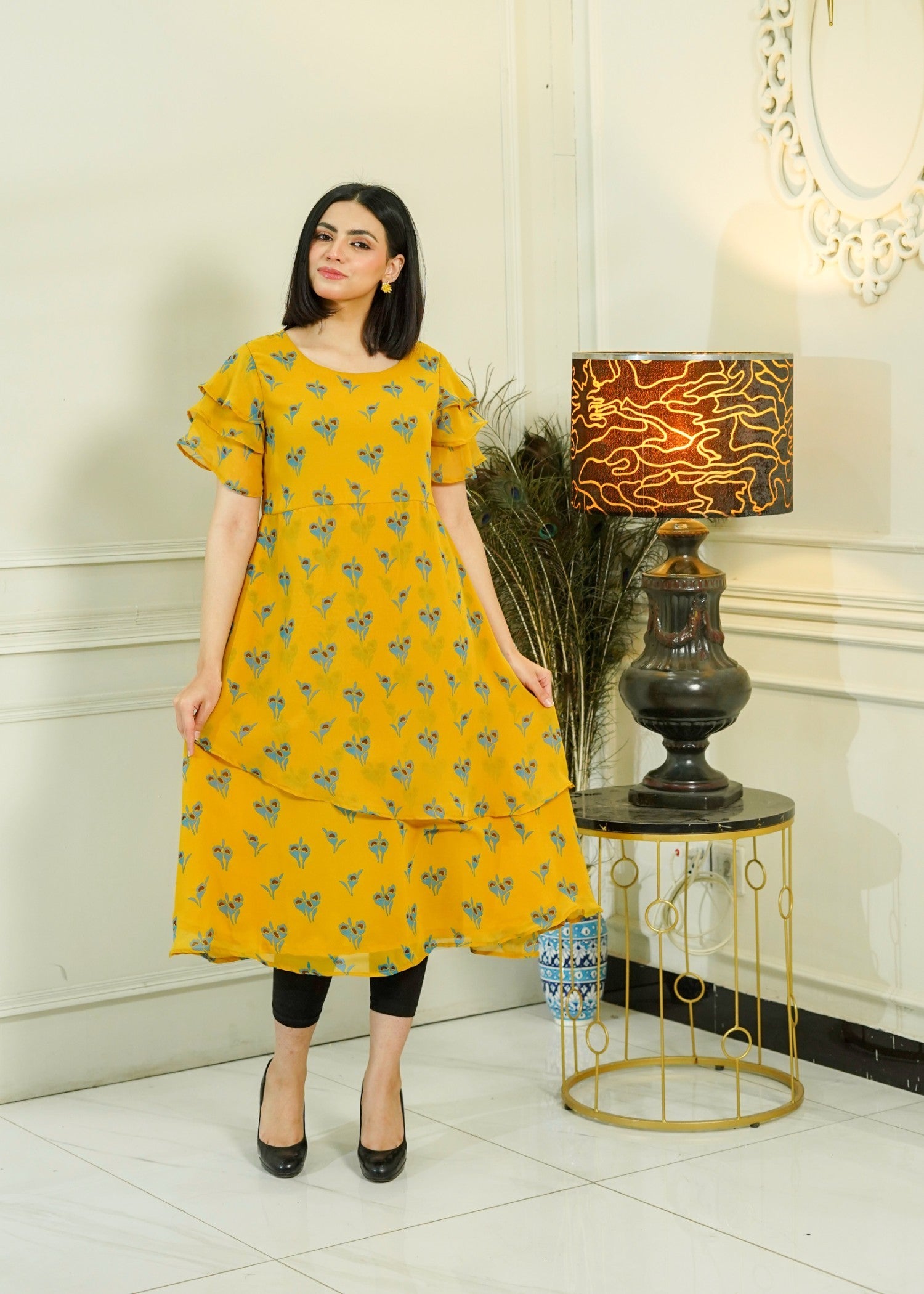 georgette Dress in Yellow