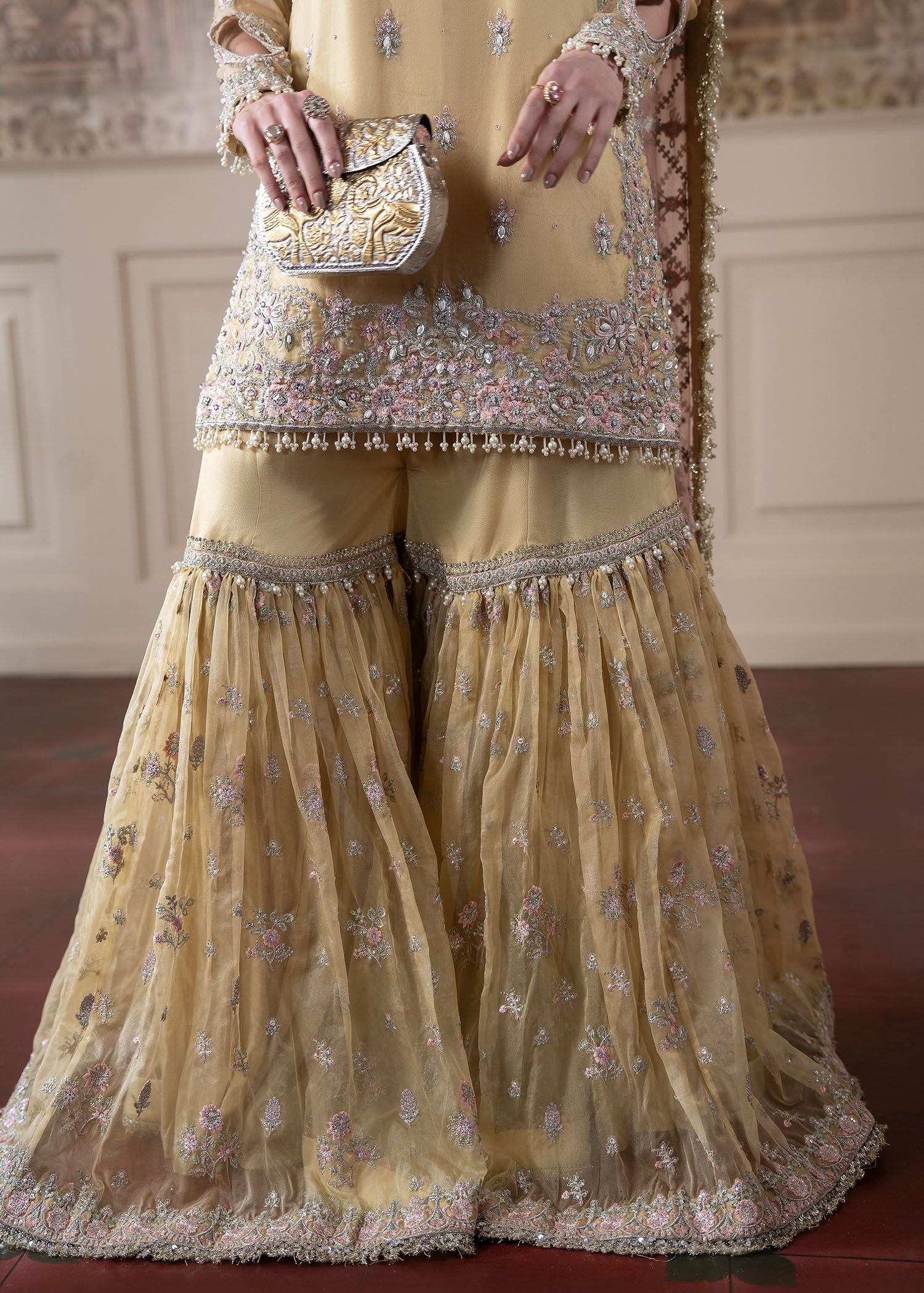 organza Gharara in Butter