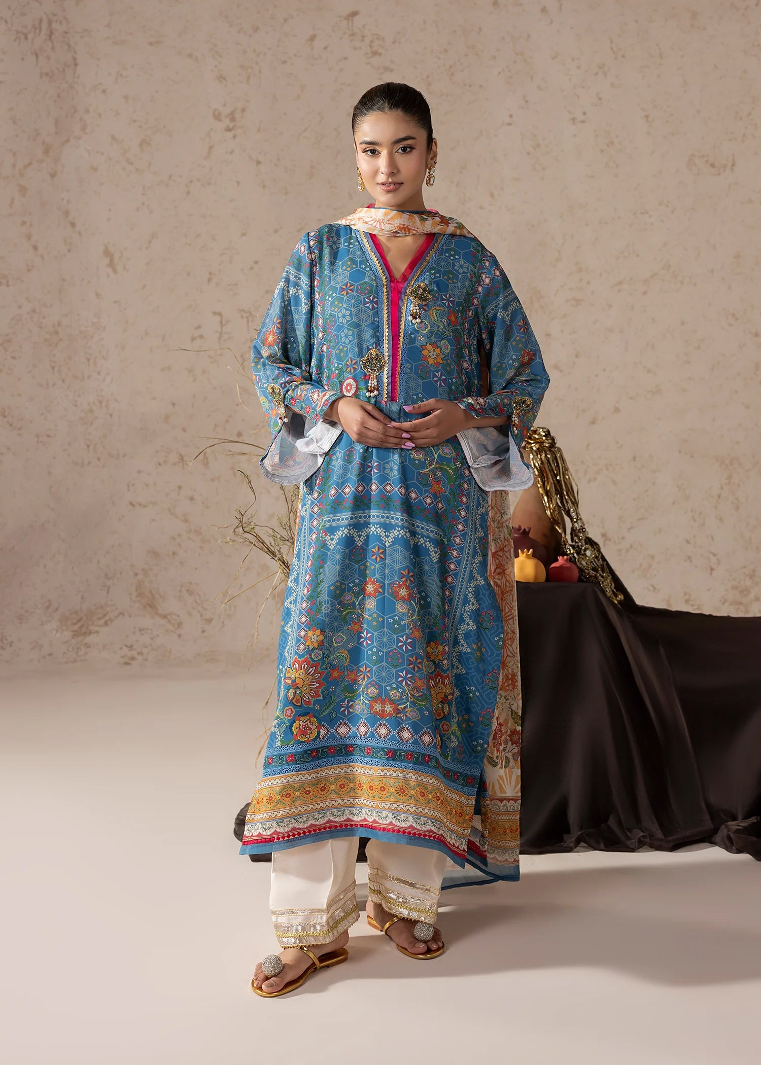 georgette Kurta Set in Steel blue