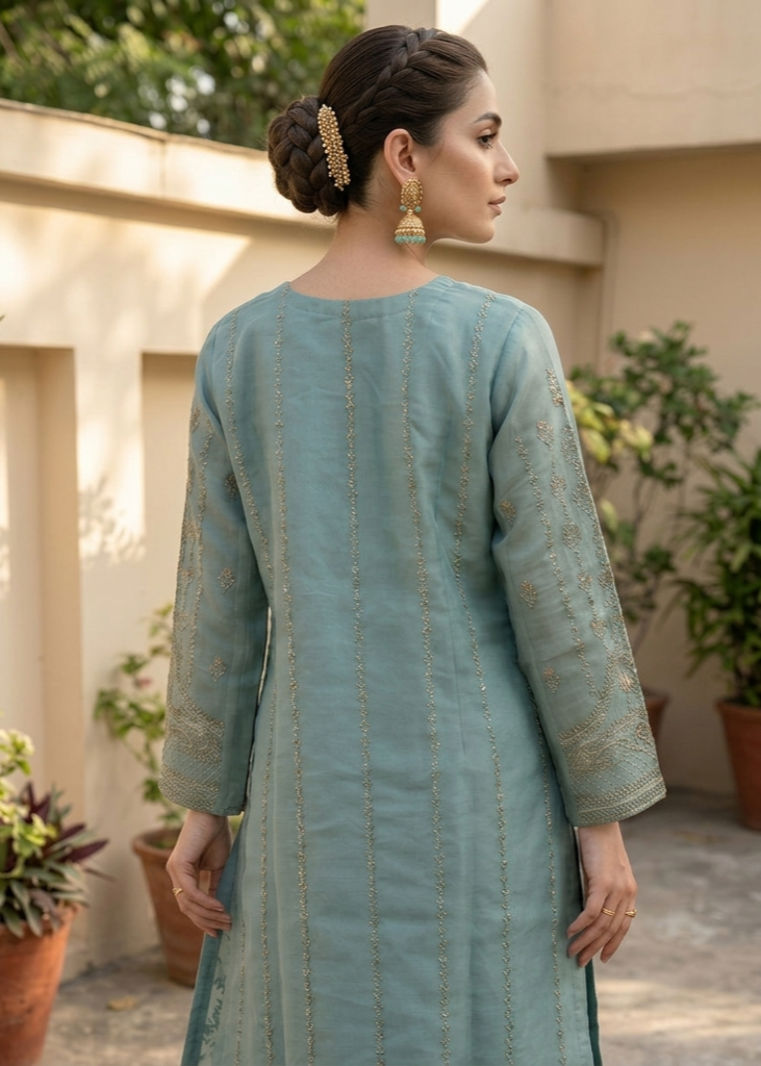 organza Sharara in Sage green