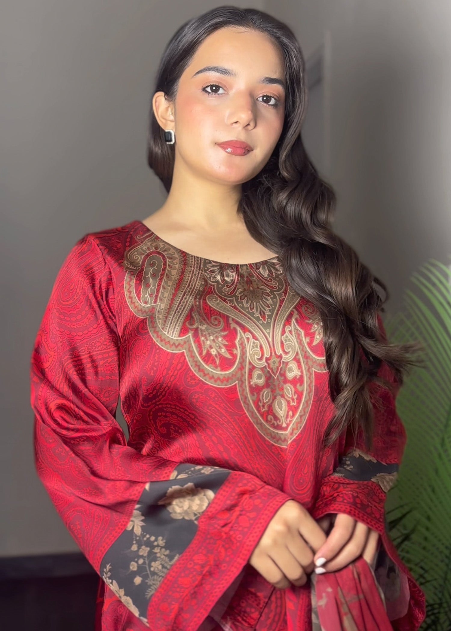 satin silk Kurta Set in Red