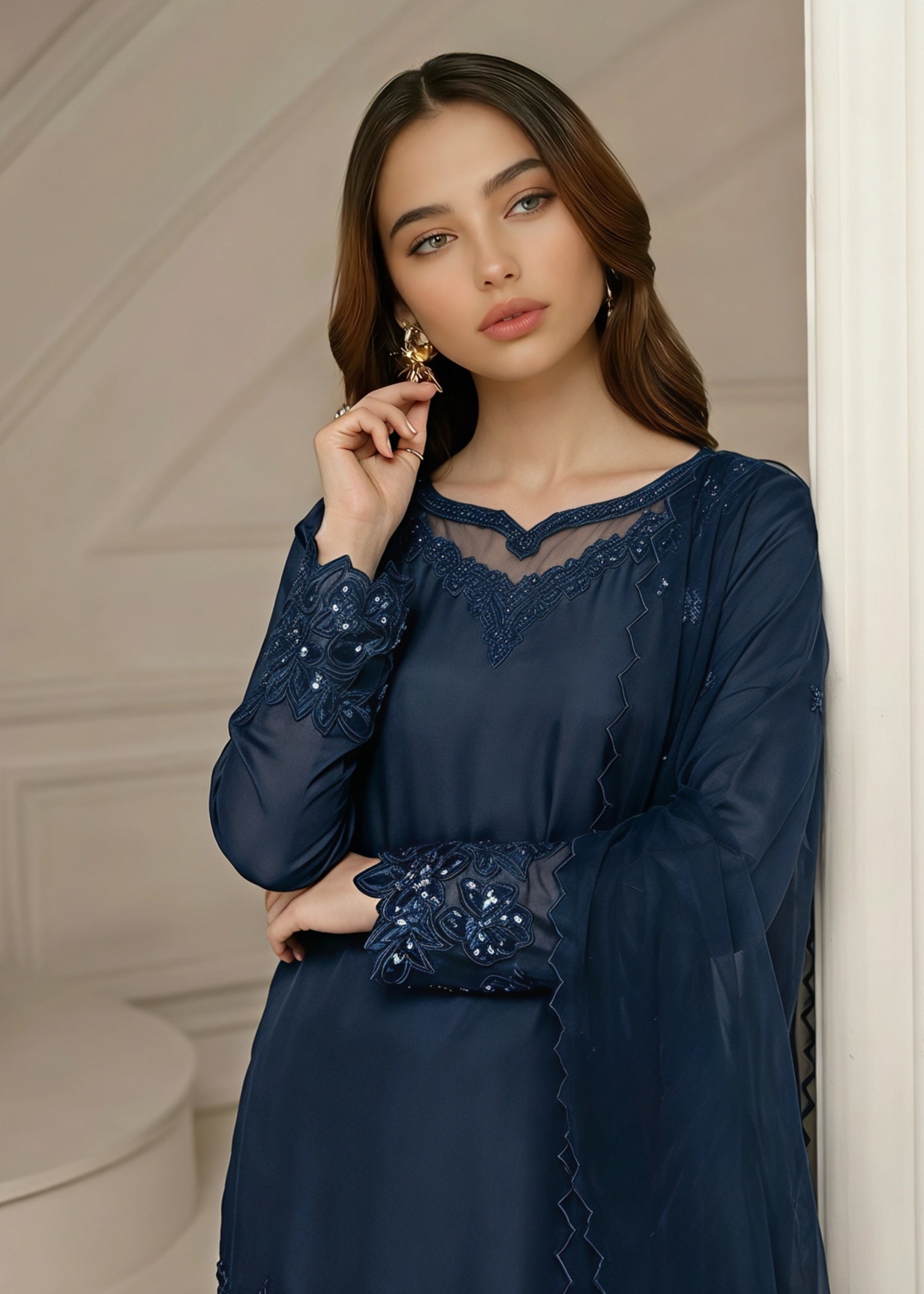 silk Sharara in Dark blue