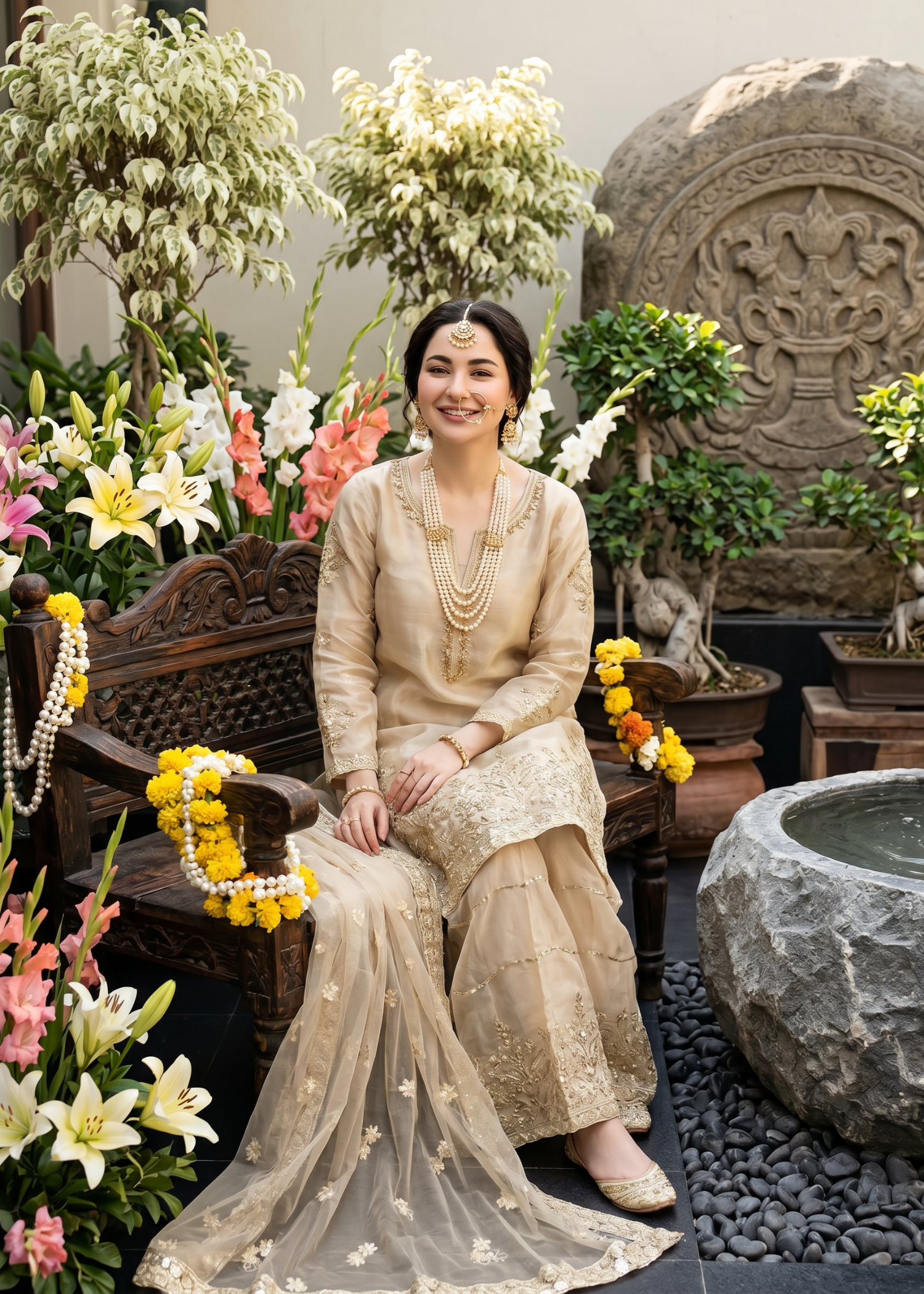 tissue silk Kurta Set in Gold