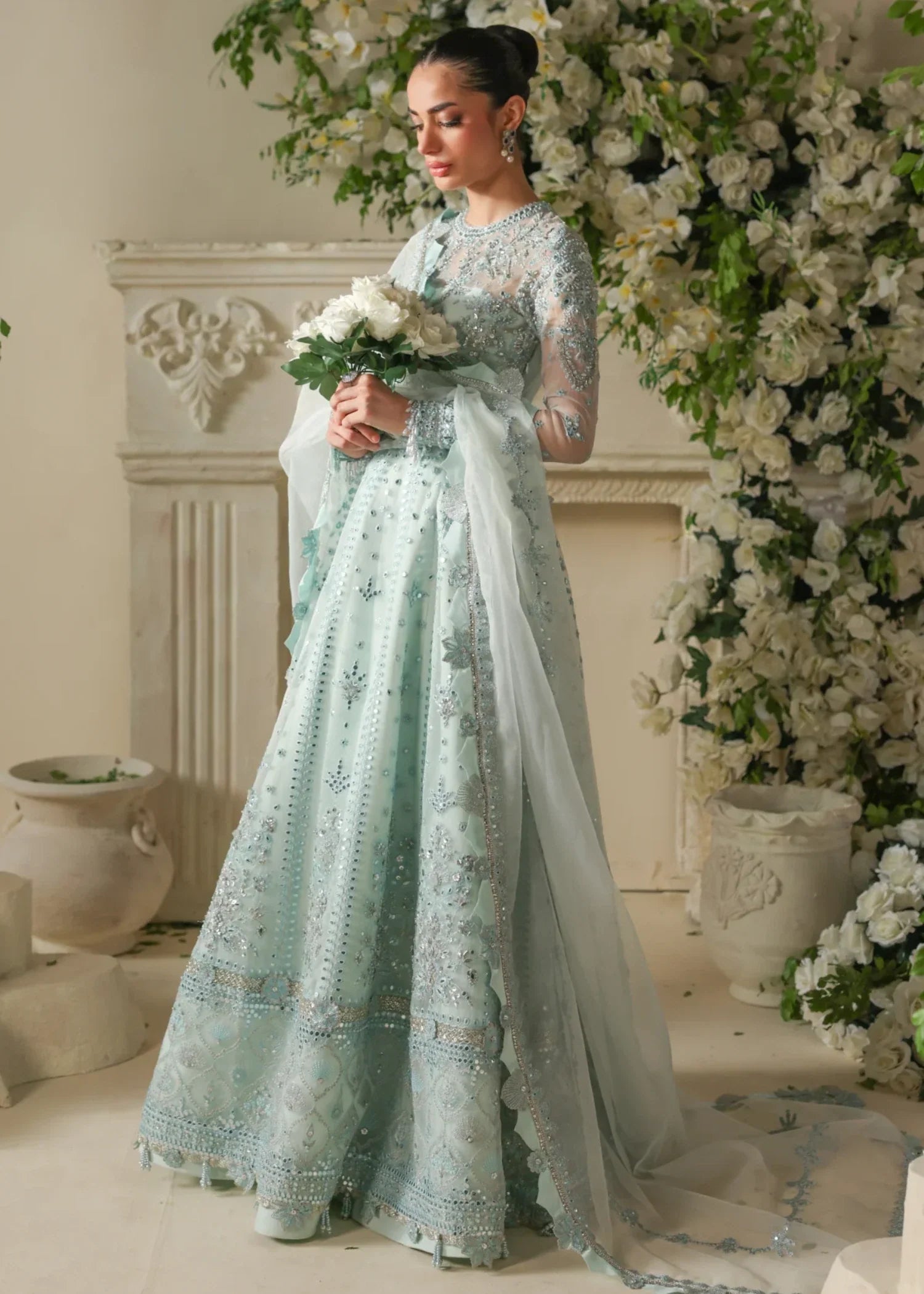 poly organza Gown in Ice blue