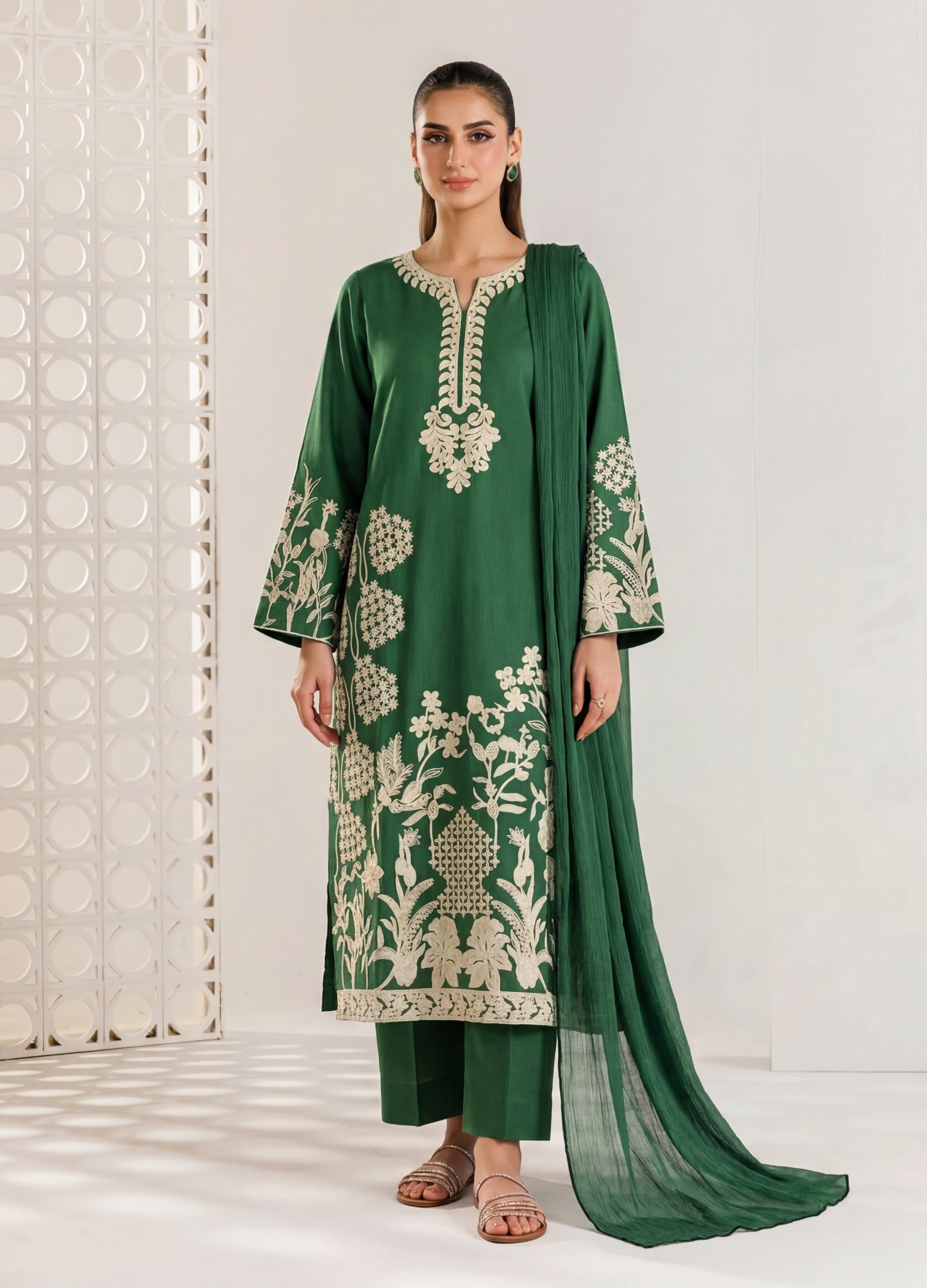 linen Kurta Set in Jade green