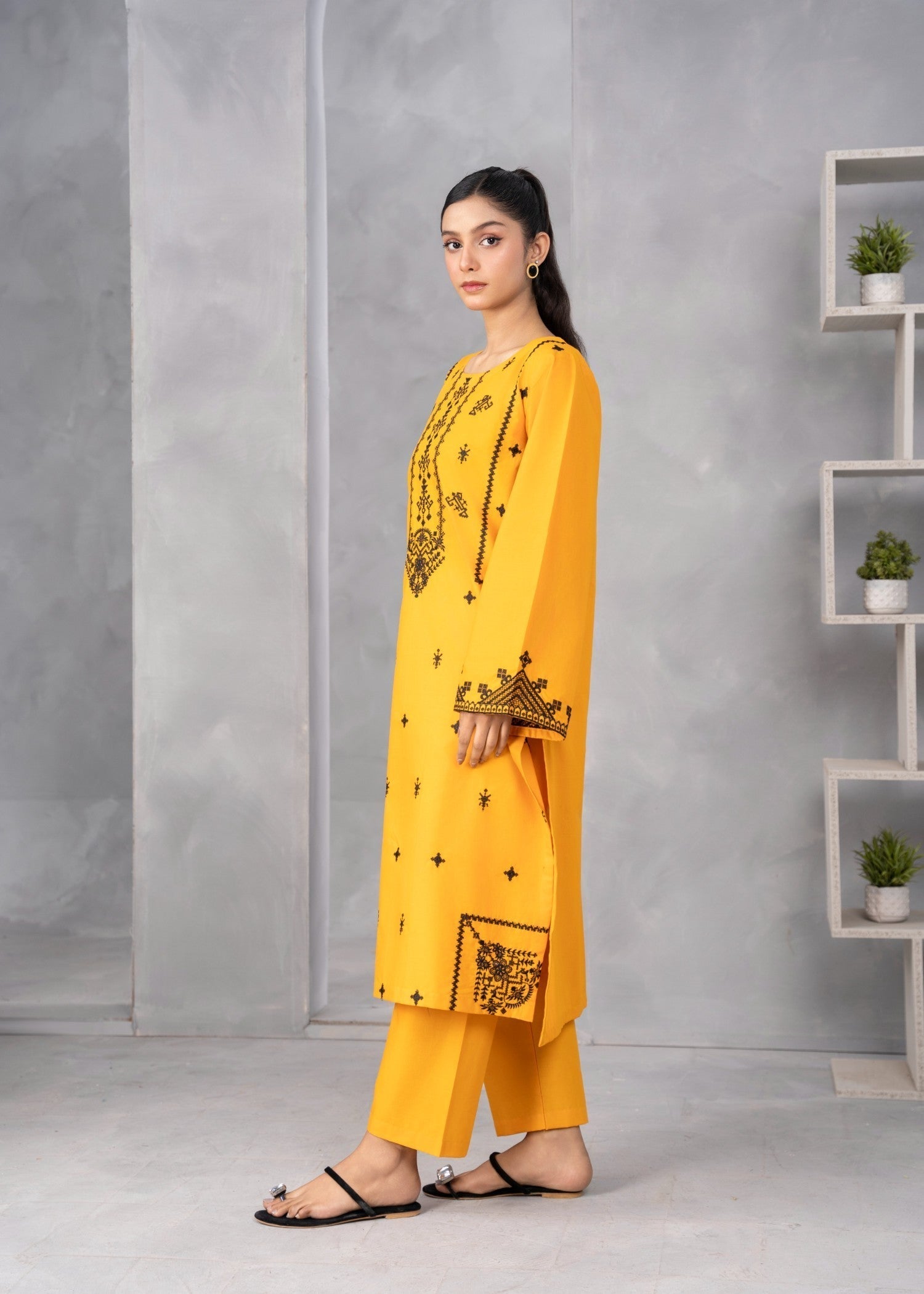 cotton Kurta Set in Amber