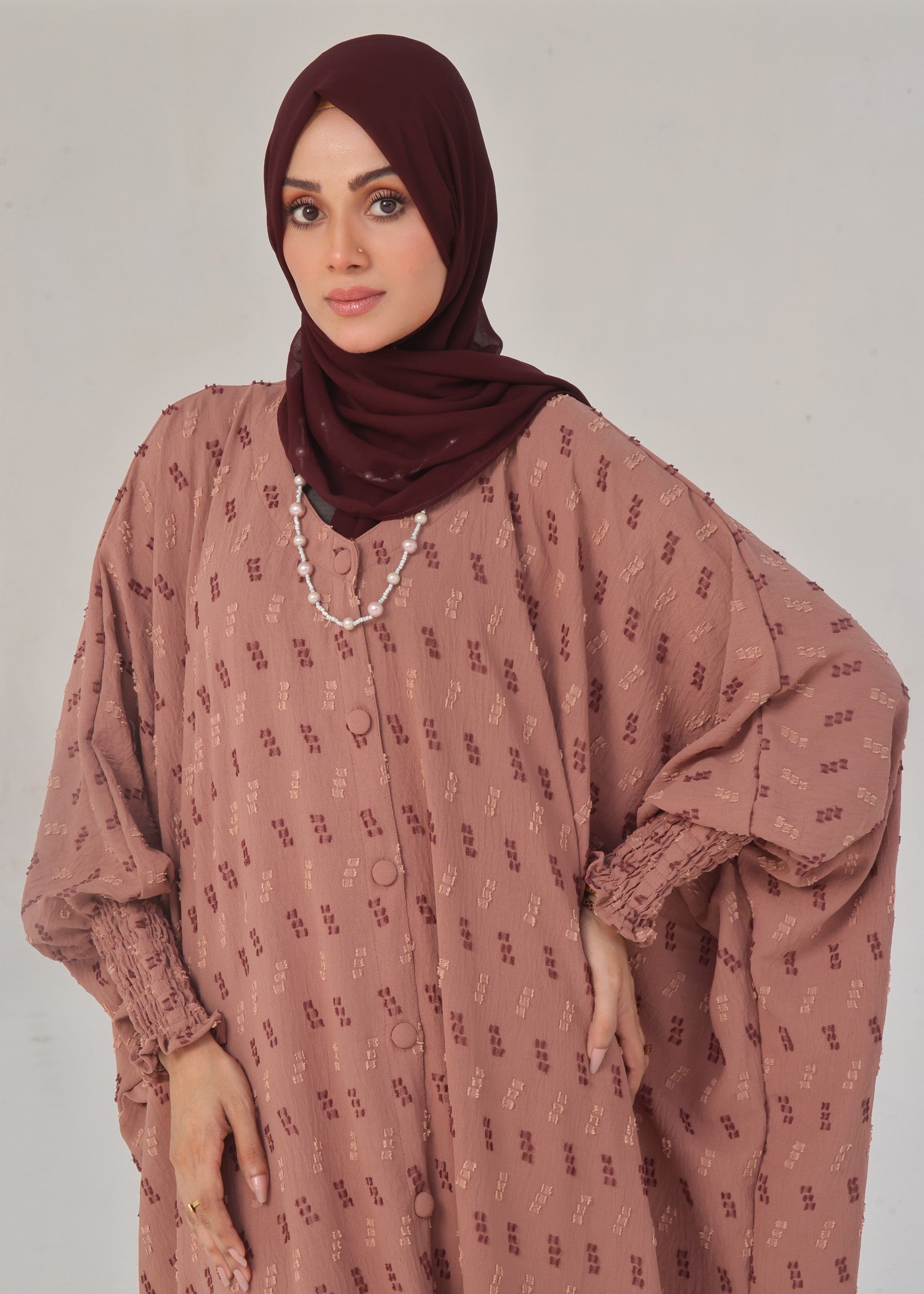 polyester Abaya in Peach pink