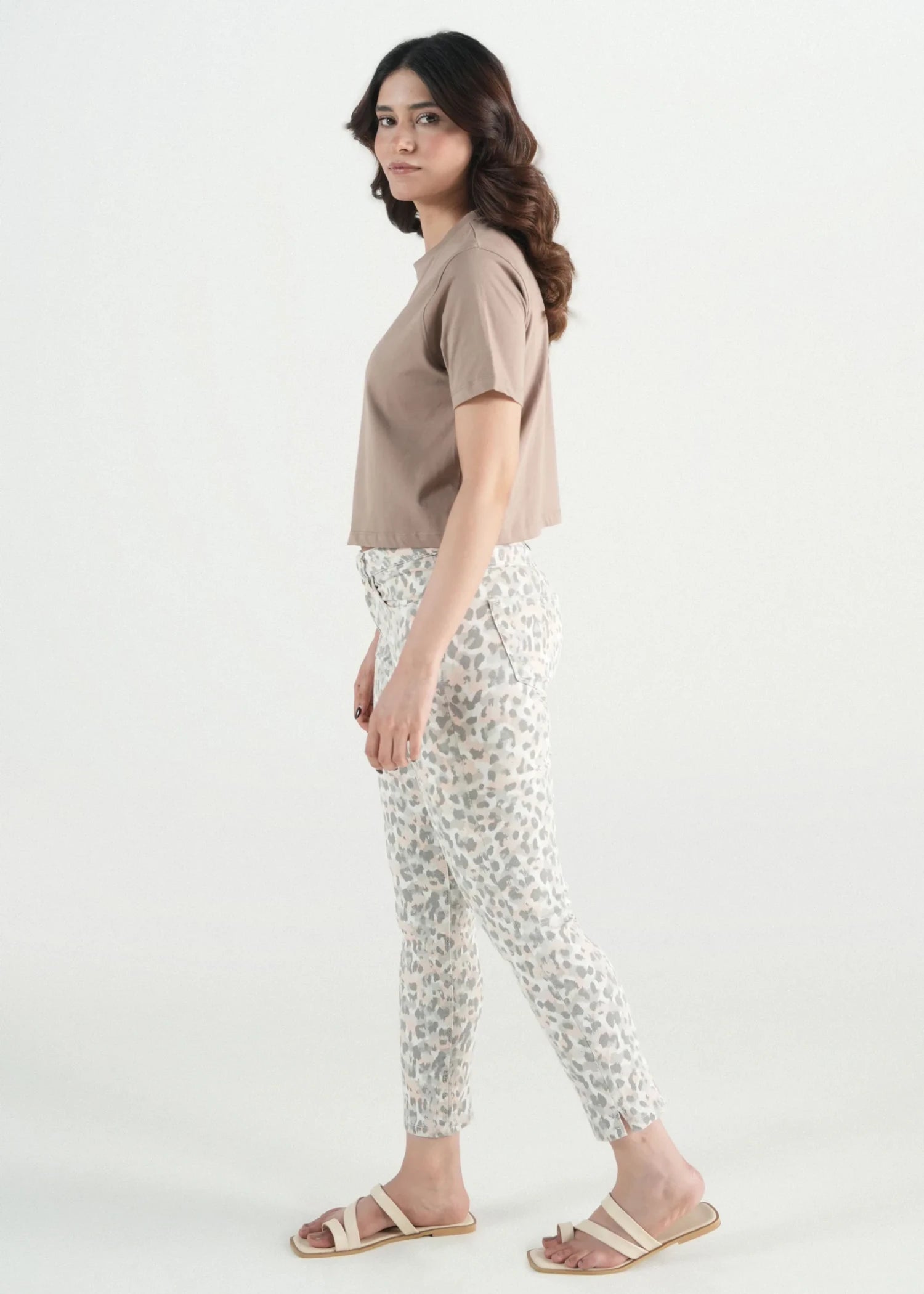 twill cotton Pants in Floral white